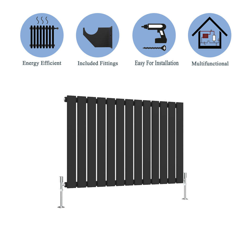 Aver-Growth- Modern Horizontal 600x884mm Single Black Flat Panel Radiator