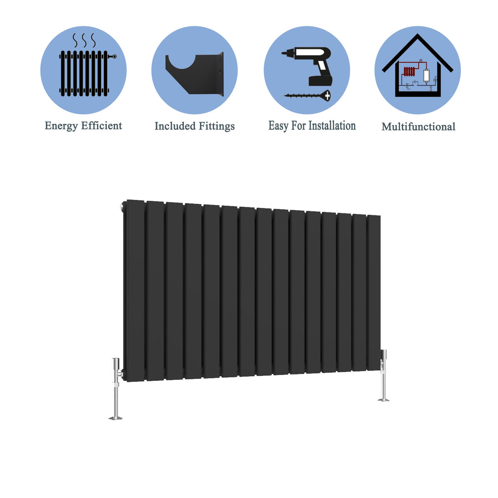 Aver-Growth- Designer Horizontal 600x1020mm Double Black Flat Panel Radiator
