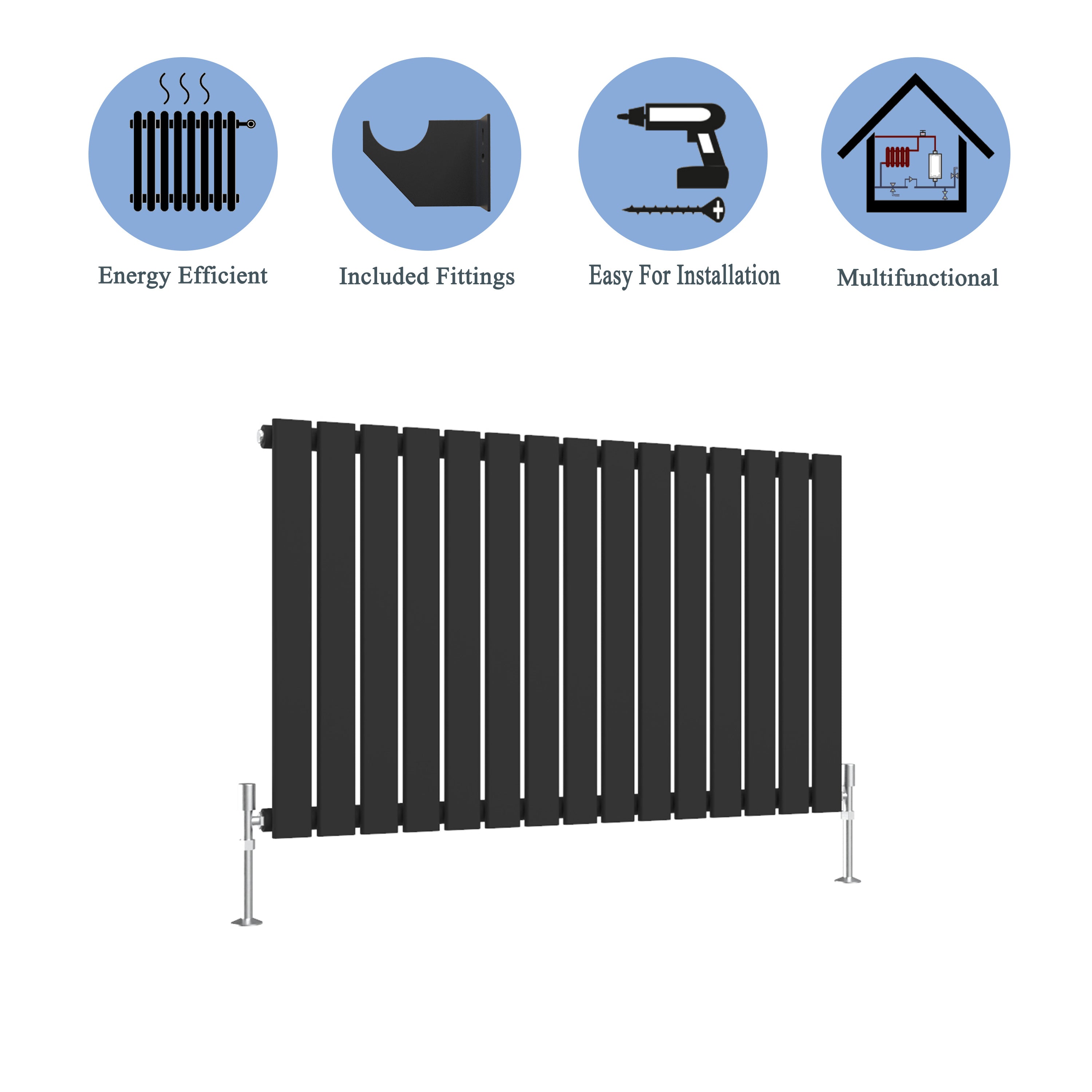 Aver-Growth- Modern Horizontal 600x1020mm Single Black Flat Panel Radiator