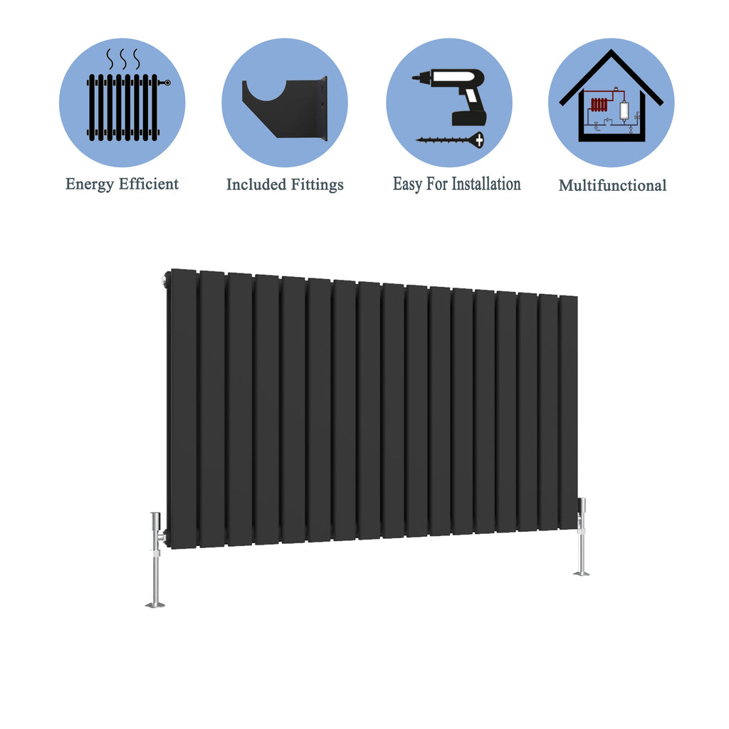 Aver-Growth- Designer Horizontal 600x1156mm Double Black Flat Panel Radiator