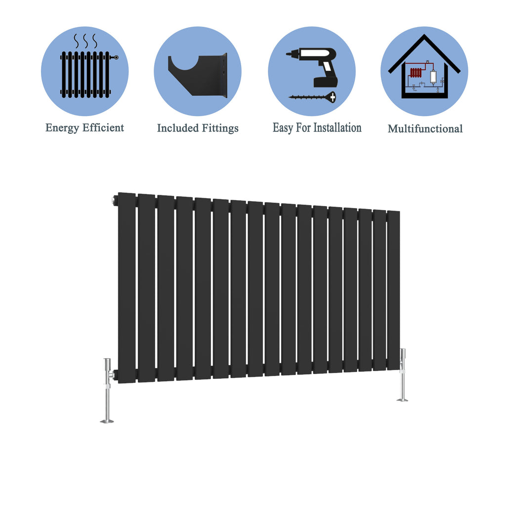 Aver-Growth- Modern Horizontal 600x1156mm Single Black Flat Panel Radiator