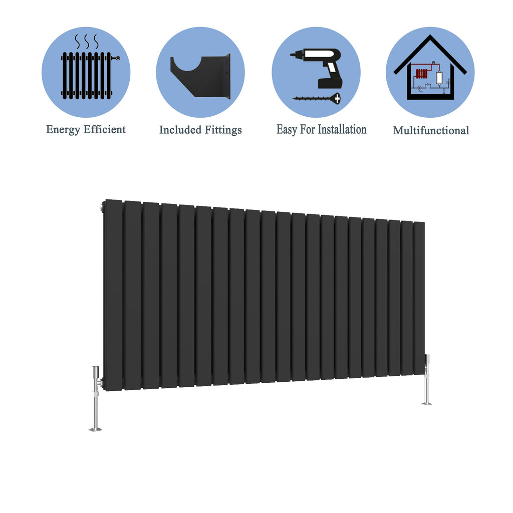 Aver-Growth- Designer Horizontal 600x1428mm Double Black Flat Panel Radiator