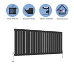 Aver-Growth- Modern Horizontal 600x1428mm Single Black Flat Panel Radiator