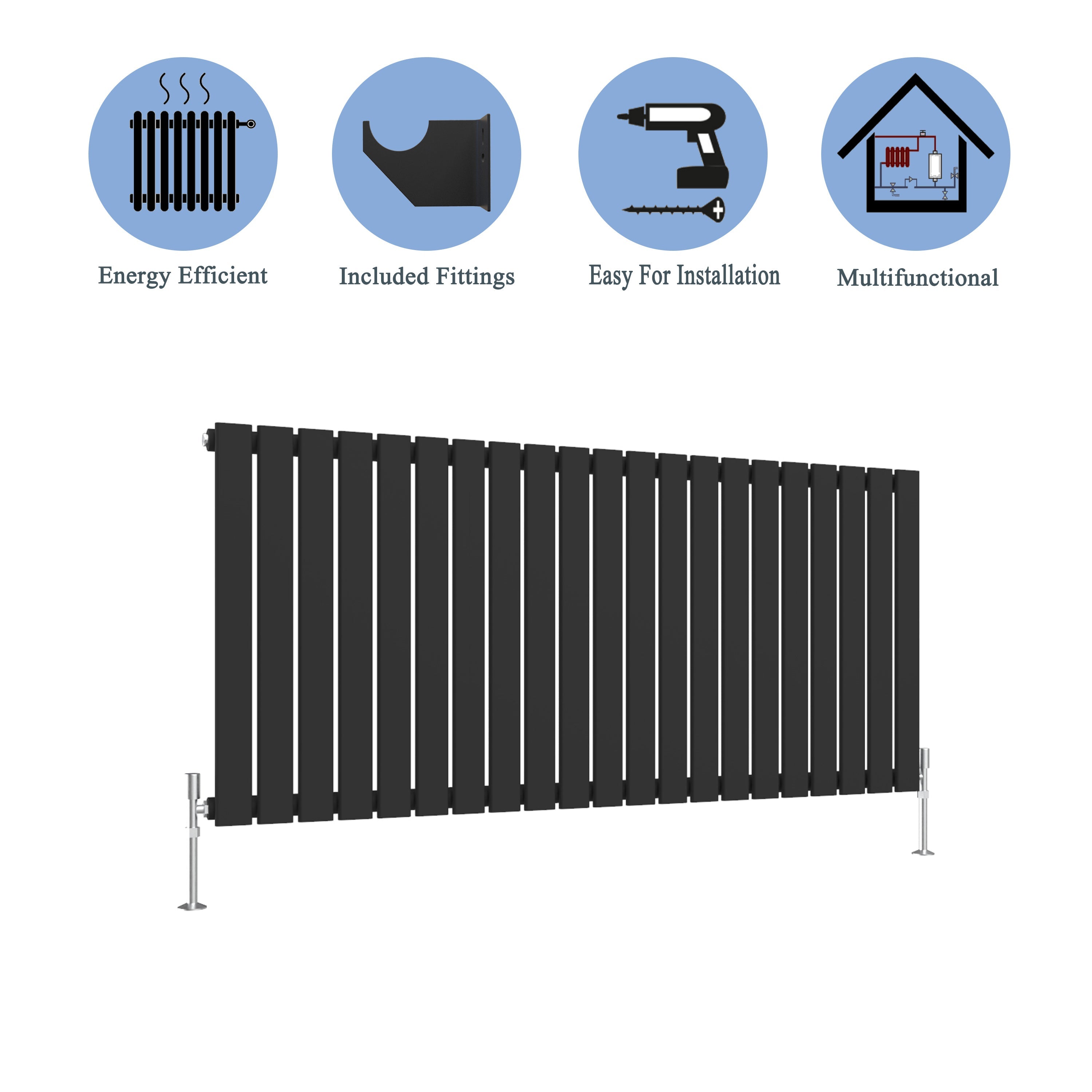 Aver-Growth- Modern Horizontal 600x1428mm Single Black Flat Panel Radiator