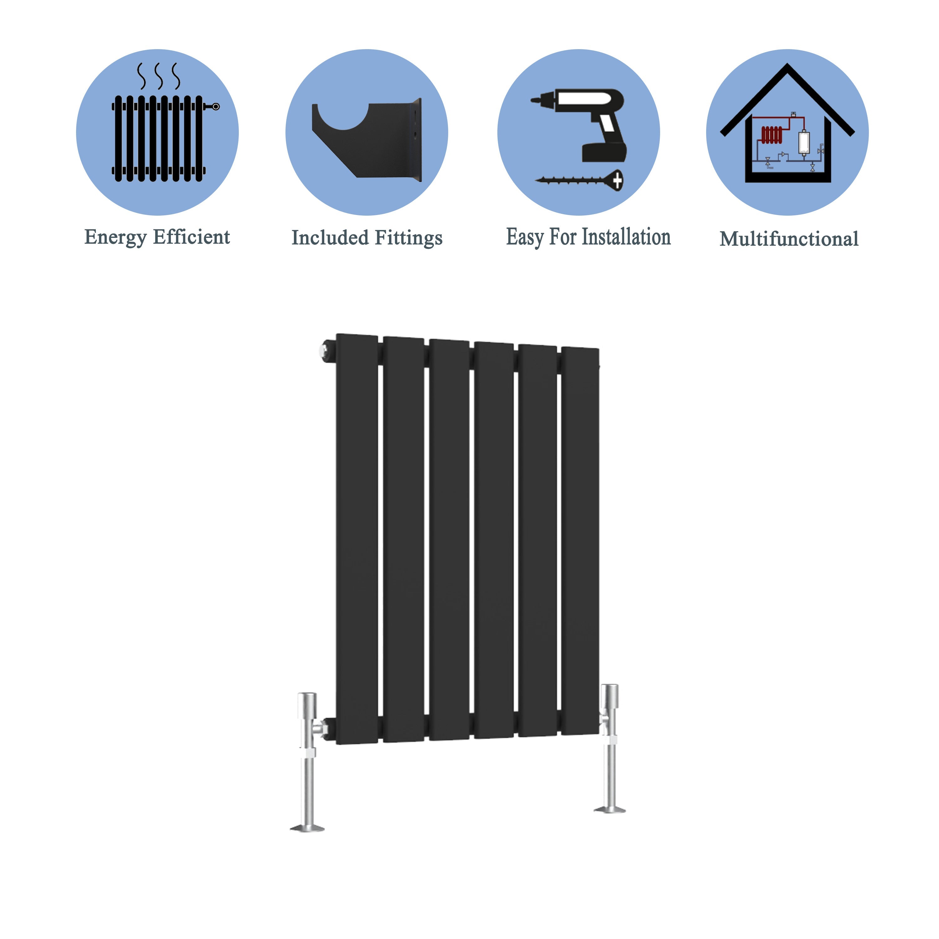 Aver-Growth- Modern Horizontal 600x408mm Single Black Flat Panel Radiator
