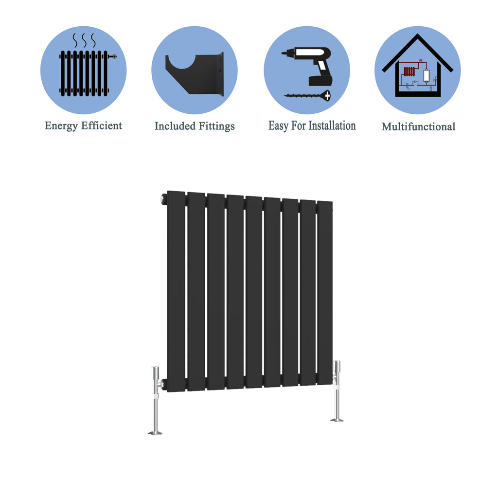 Aver-Growth- Modern Horizontal 600x612mm Single Black Flat Panel Radiator