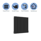 Aver-Growth- Designer Horizontal 600x590mm Double Black Oval Column Radiator
