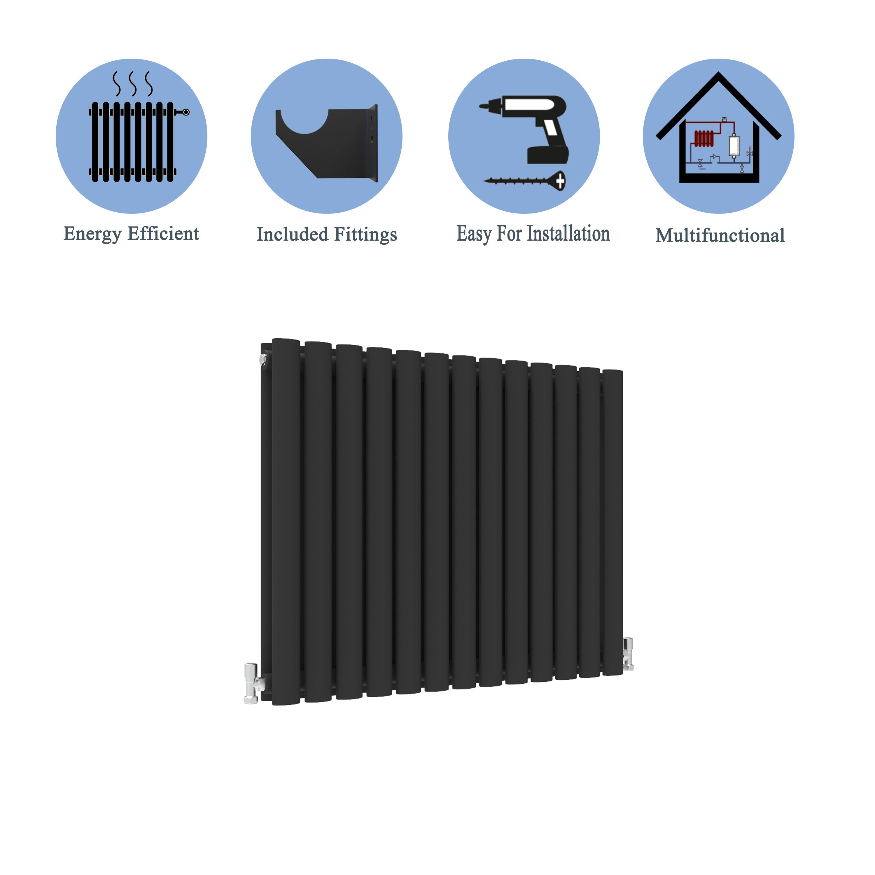Aver-Growth- Designer Horizontal 600x767mm Double Black Oval Column Radiator