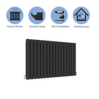 Aver-Growth- Designer Horizontal 600x1003mm Double Black Oval Column Radiator