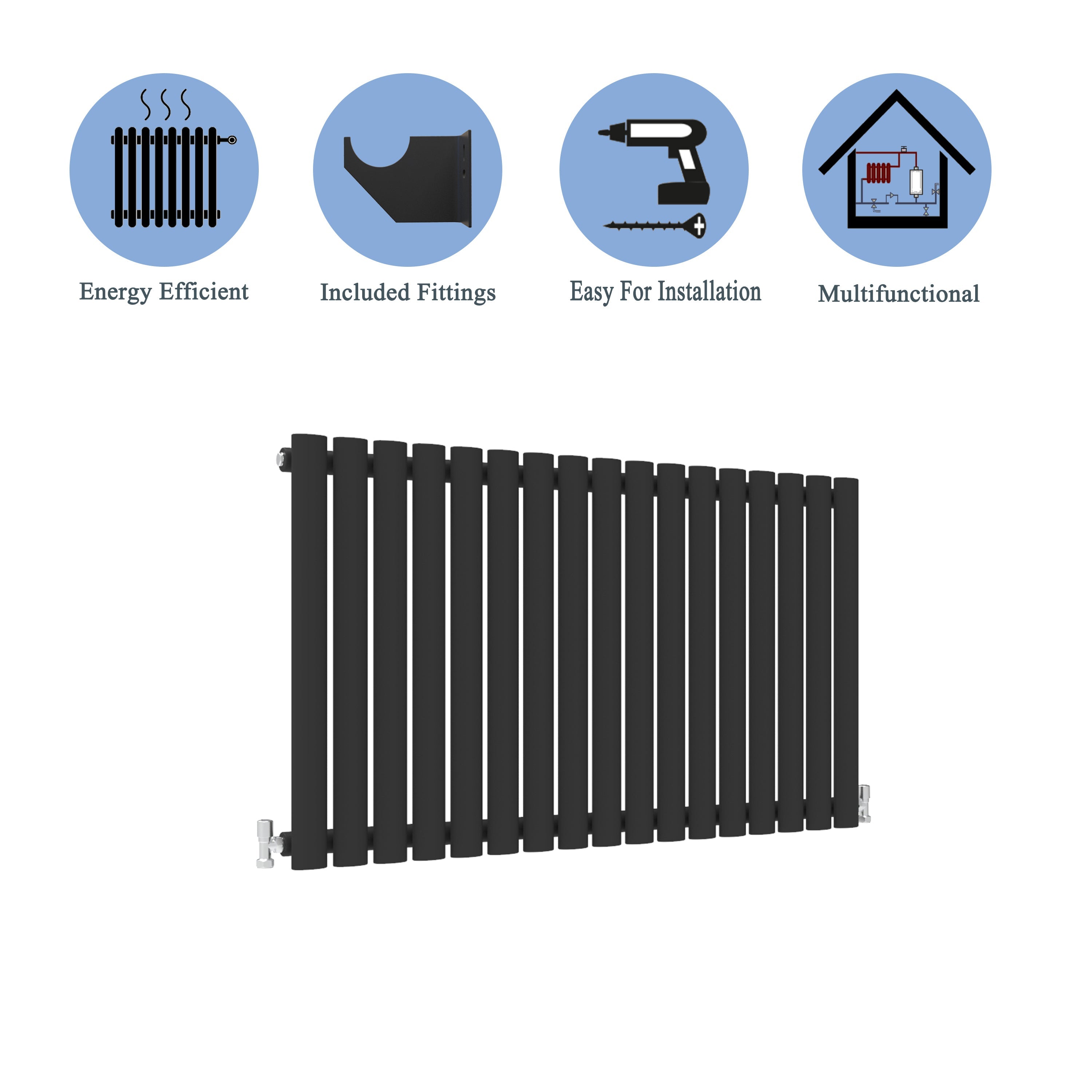 Aver-Growth- Designer Horizontal 600x1003mm Single Black Oval Column Radiator