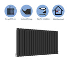 Aver-Growth- Designer Horizontal 600x1180mm Double Black Oval Column Radiator