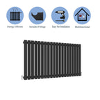 Aver-Growth- Designer Horizontal 600x1180mm Single Black Oval Column Radiator