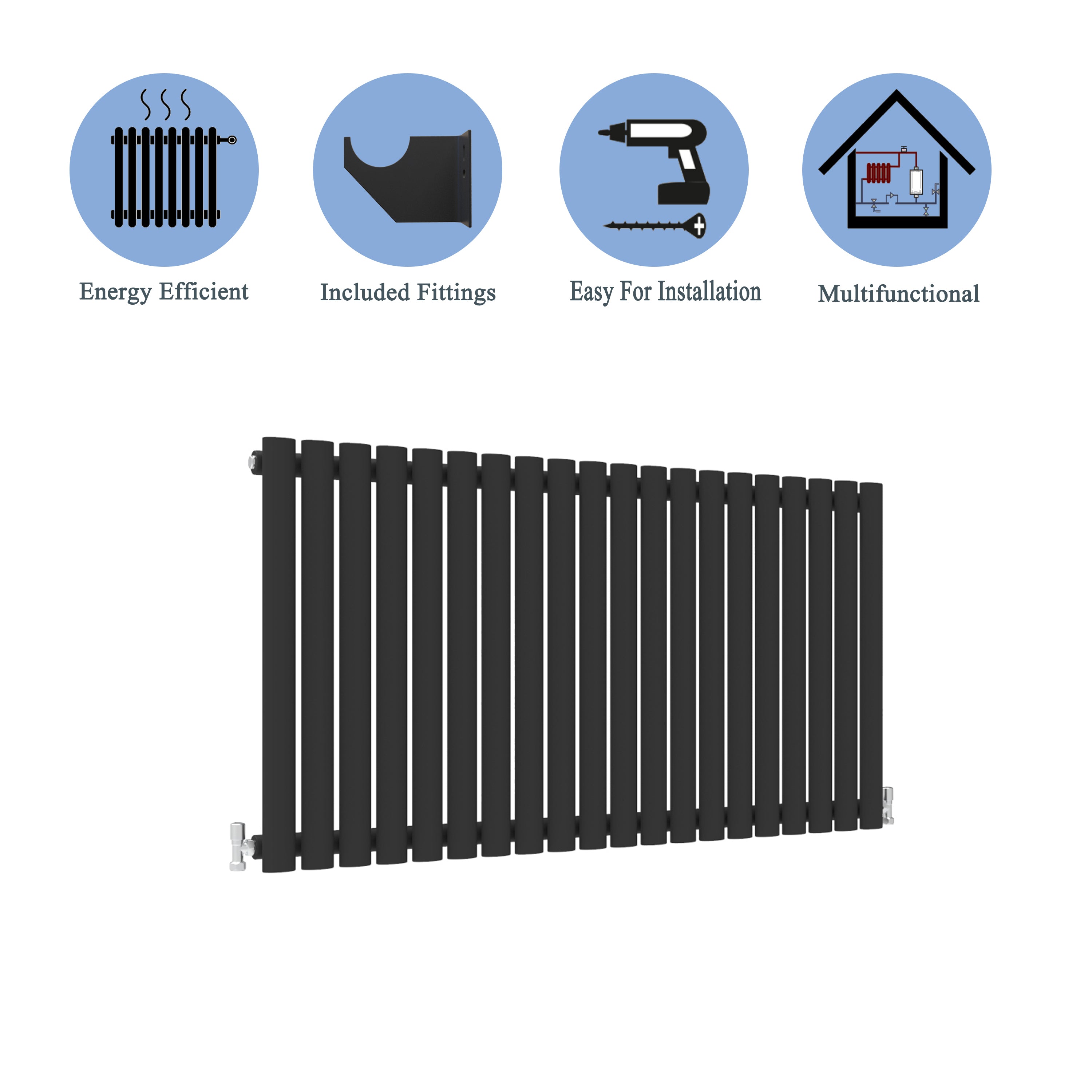 Aver-Growth- Designer Horizontal 600x1180mm Single Black Oval Column Radiator