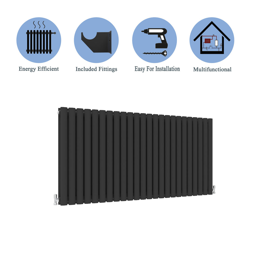Aver-Growth- Designer Horizontal 600x1416mm Double Black Oval Column Radiator