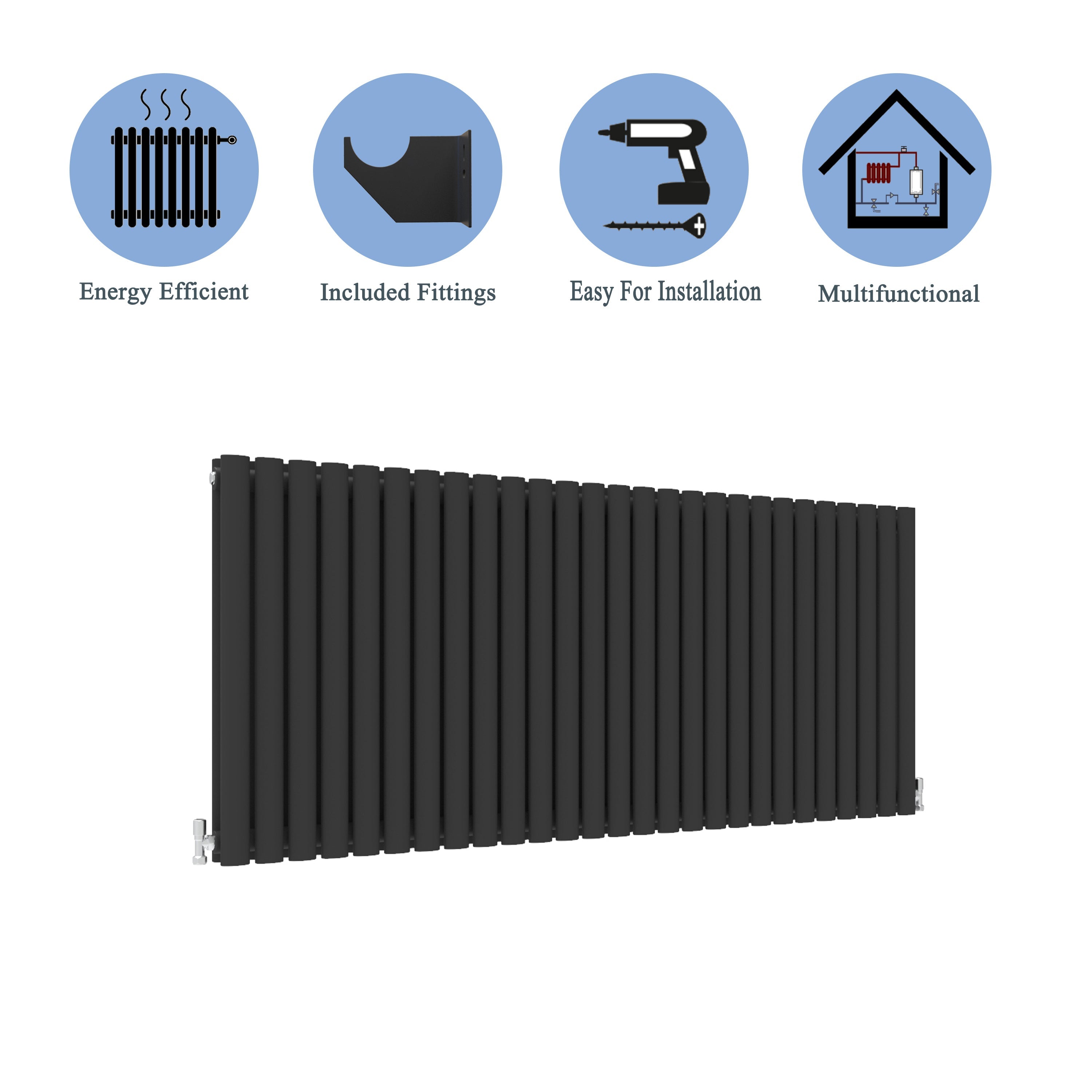 Aver-Growth- Designer Horizontal 600x1593mm Double Black Oval Column Radiator
