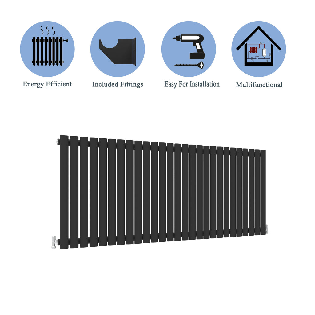 Aver-Growth- Designer Horizontal 600x1593mm Single Black Oval Column Radiator