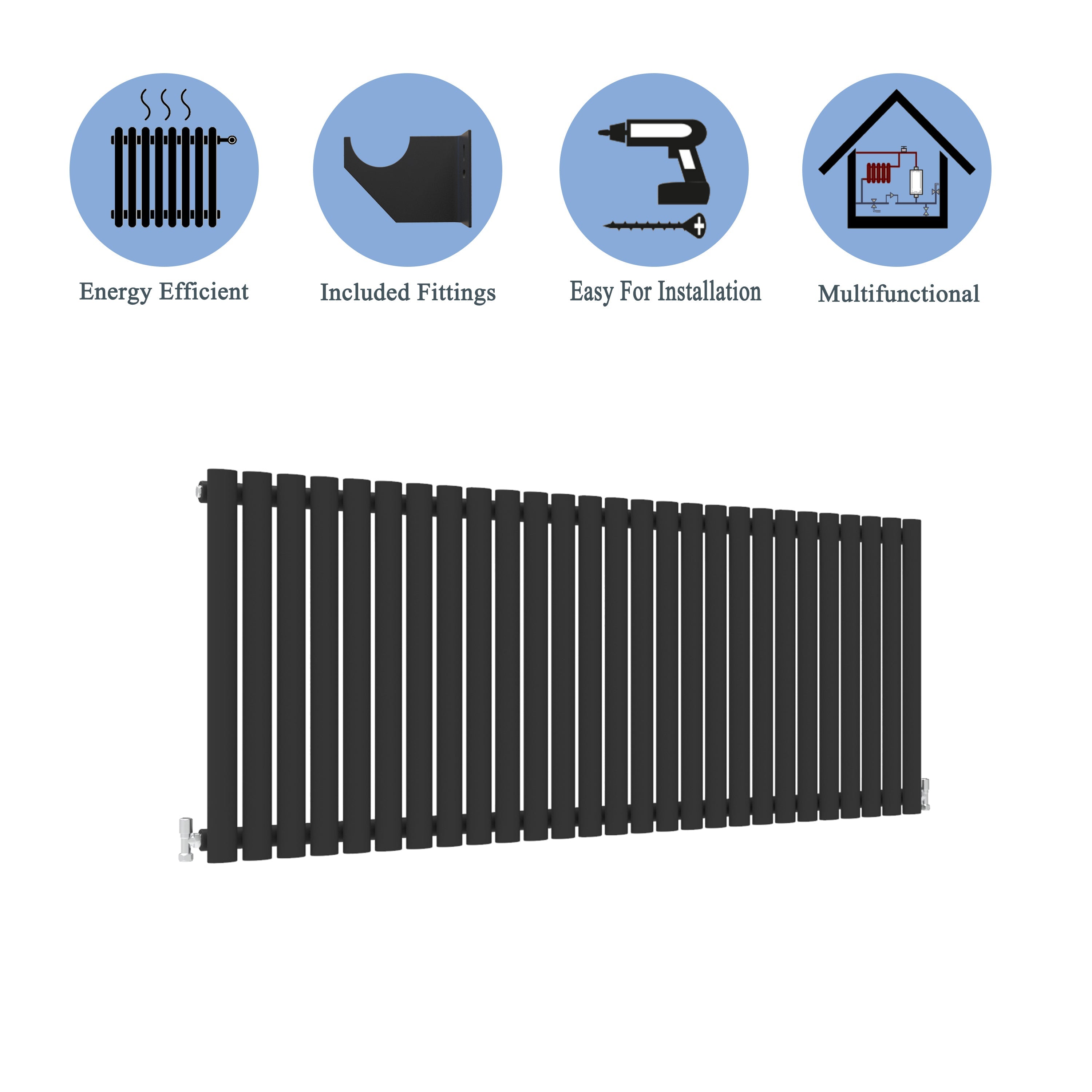 Aver-Growth- Designer Horizontal 600x1593mm Single Black Oval Column Radiator