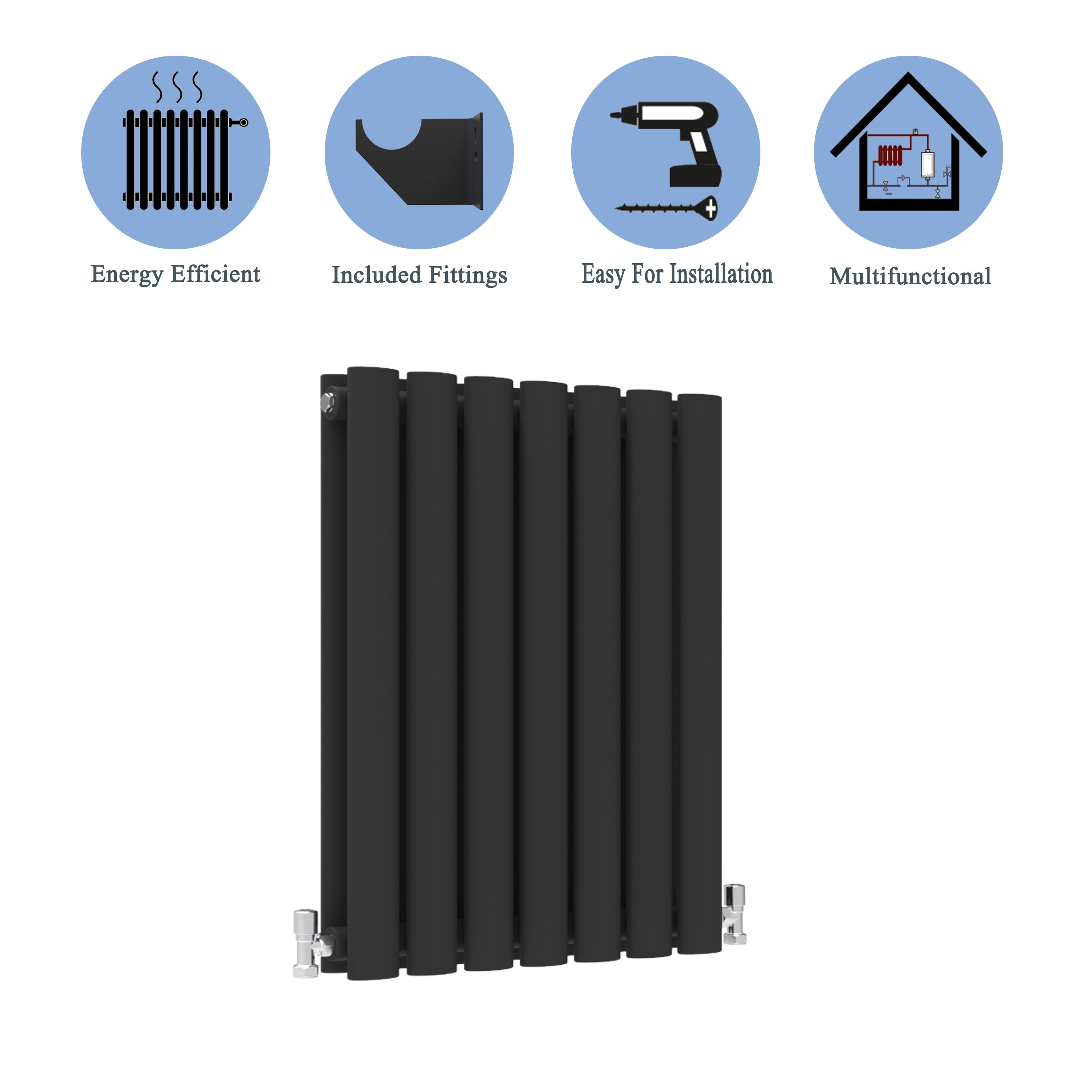 Aver-Growth- Designer Horizontal 600x413mm Double Black Oval Column Radiator