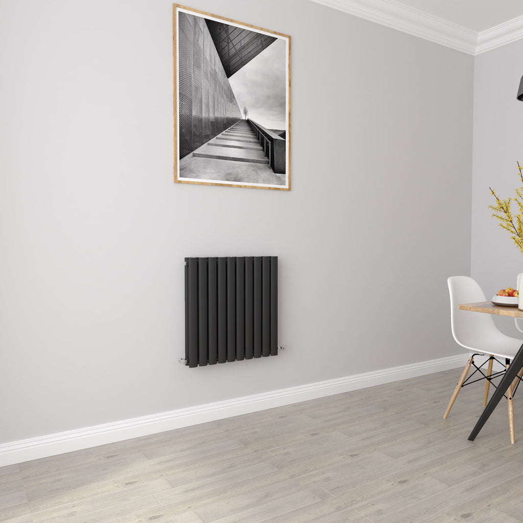 Aver-Growth- Designer Horizontal 600x590mm Double Black Oval Column Radiator