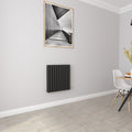 Aver-Growth- Designer Horizontal 600x590mm Double Black Oval Column Radiator