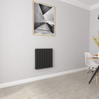 Aver-Growth- Designer Horizontal 600x590mm Double Black Oval Column Radiator