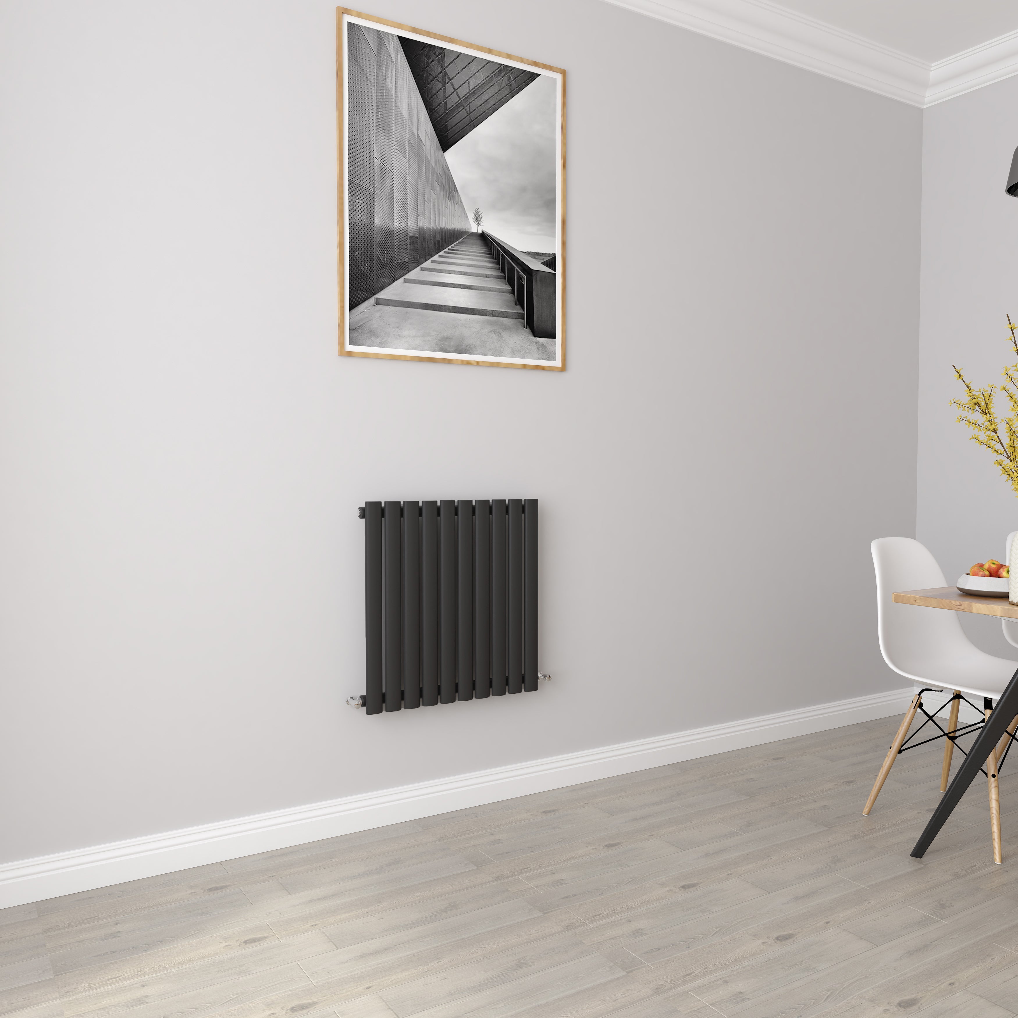 Aver-Growth- Designer Horizontal 600x590mm Single Black Oval Column Radiator