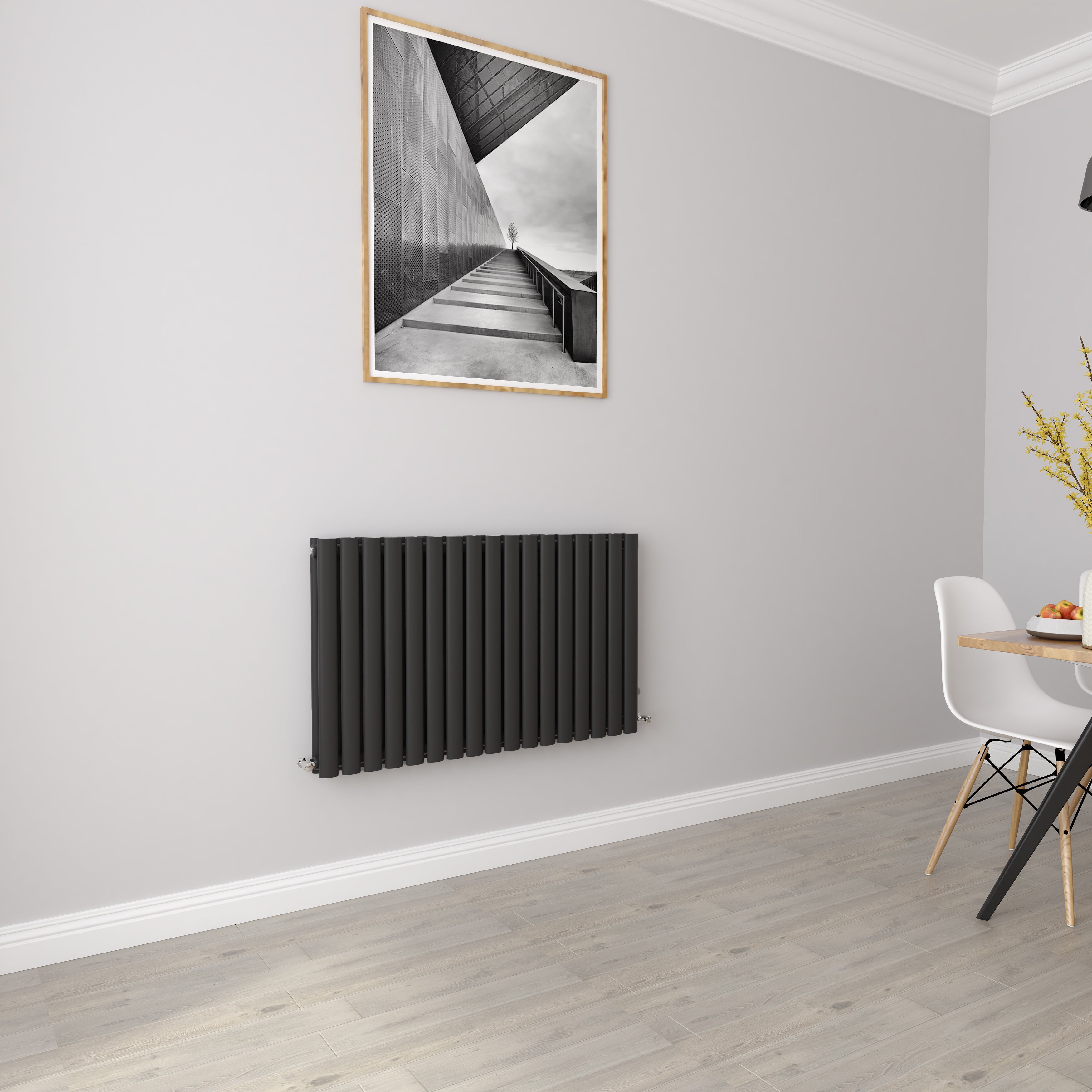 Aver-Growth- Designer Horizontal 600x1003mm Double Black Oval Column Radiator