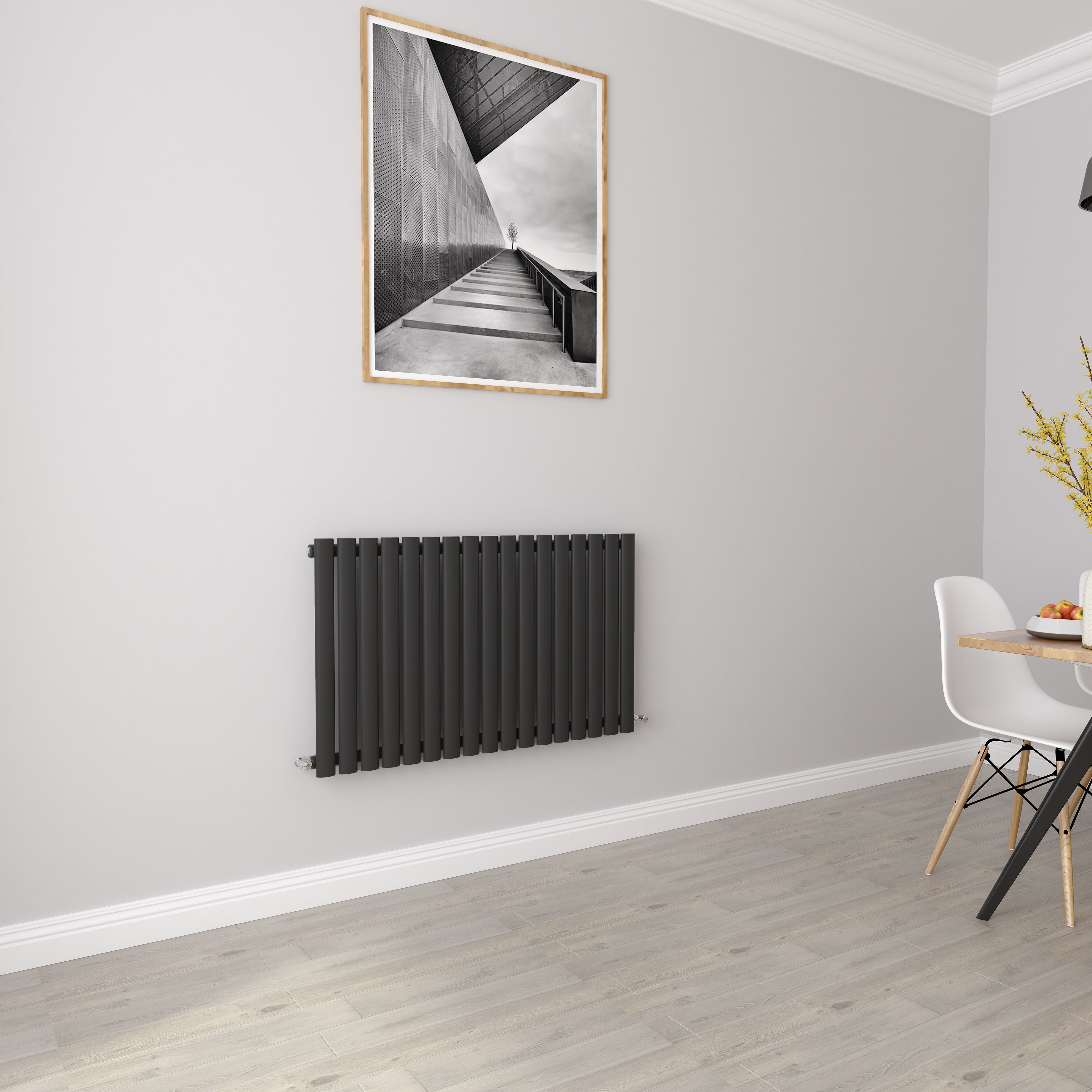 Aver-Growth- Designer Horizontal 600x1003mm Single Black Oval Column Radiator