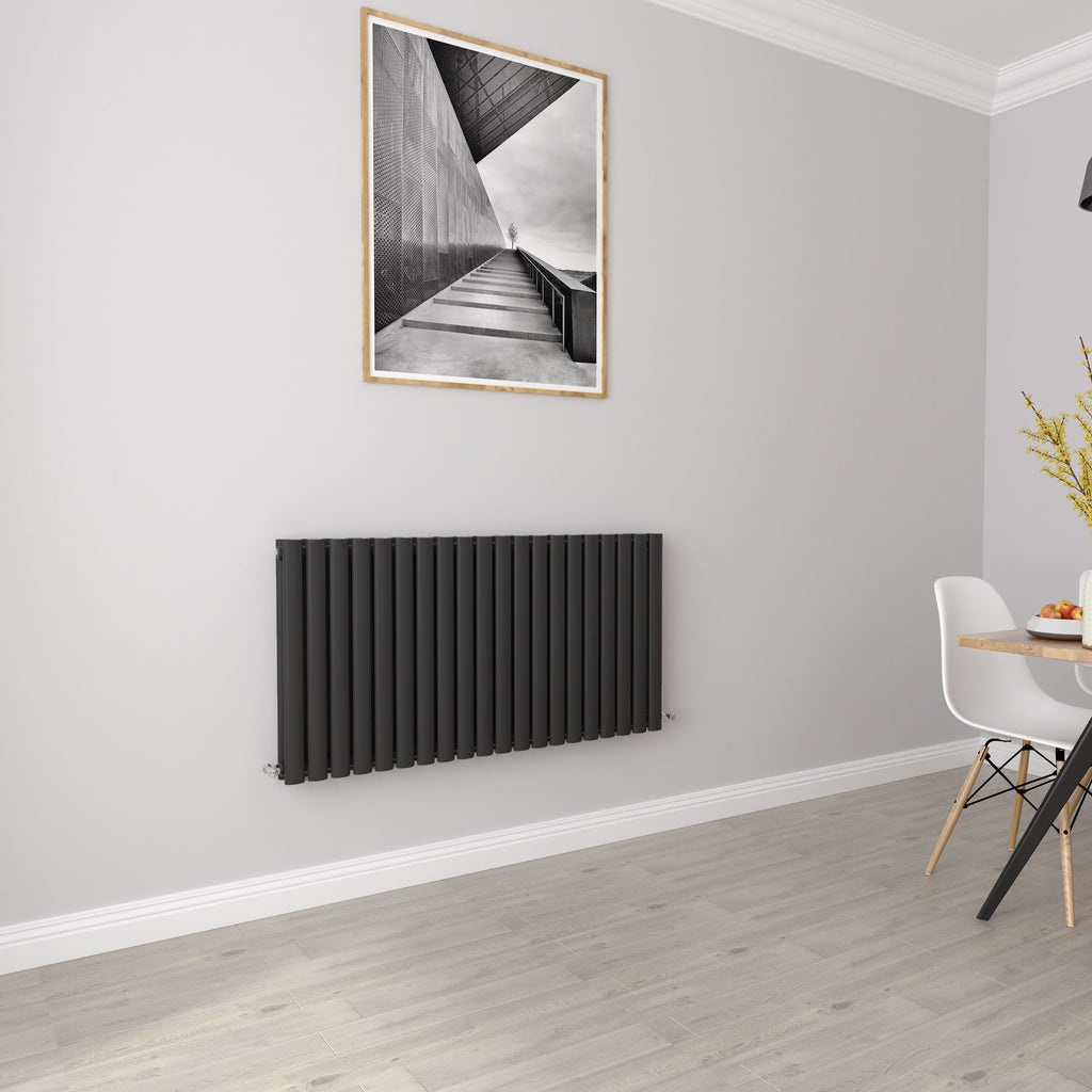Aver-Growth- Designer Horizontal 600x1180mm Double Black Oval Column Radiator
