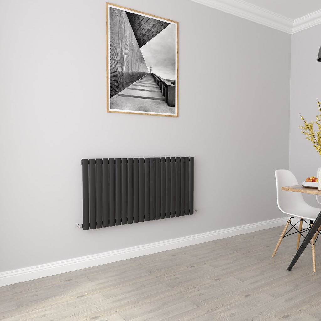 Aver-Growth- Designer Horizontal 600x1180mm Single Black Oval Column Radiator