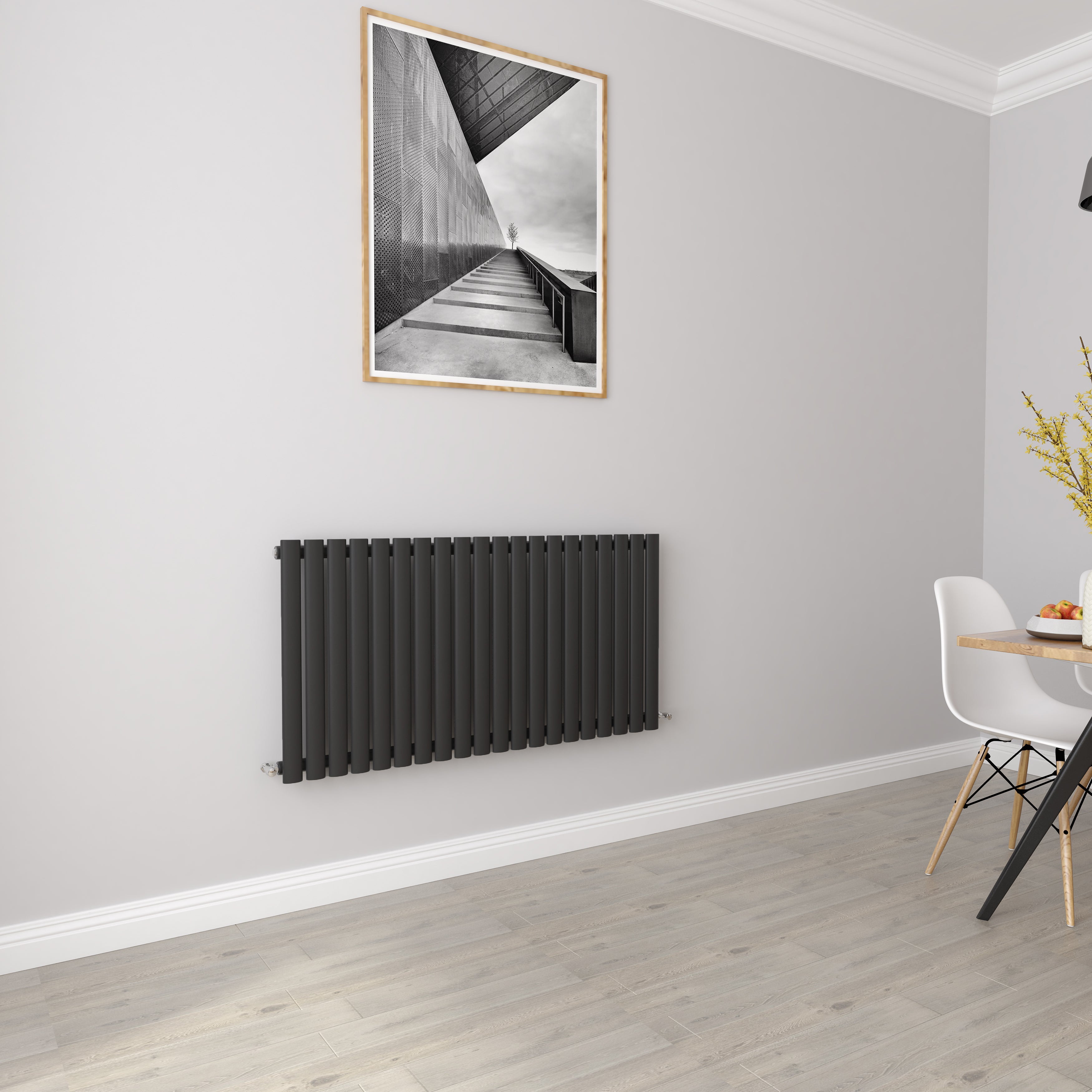 Aver-Growth- Designer Horizontal 600x1180mm Single Black Oval Column Radiator