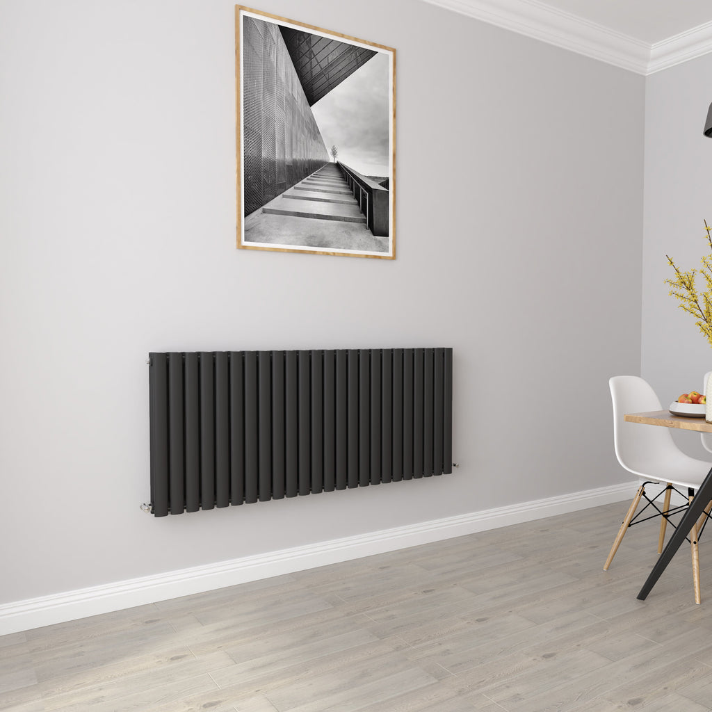 Aver-Growth- Designer Horizontal 600x1416mm Double Black Oval Column Radiator