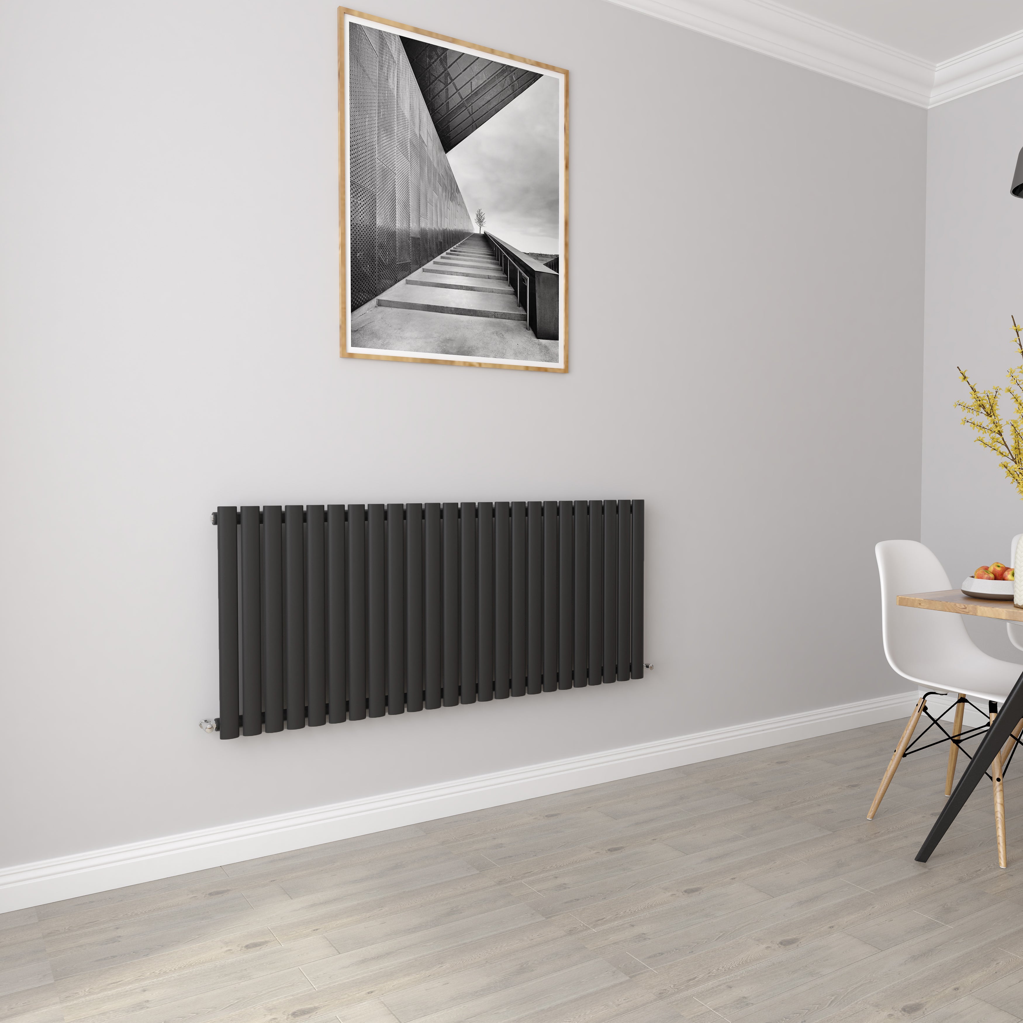 Aver-Growth- Designer Horizontal 600x1416mm Single Black Oval Column Radiator