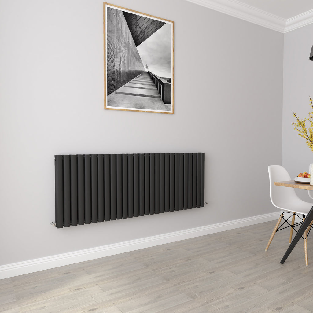Aver-Growth- Designer Horizontal 600x1593mm Double Black Oval Column Radiator