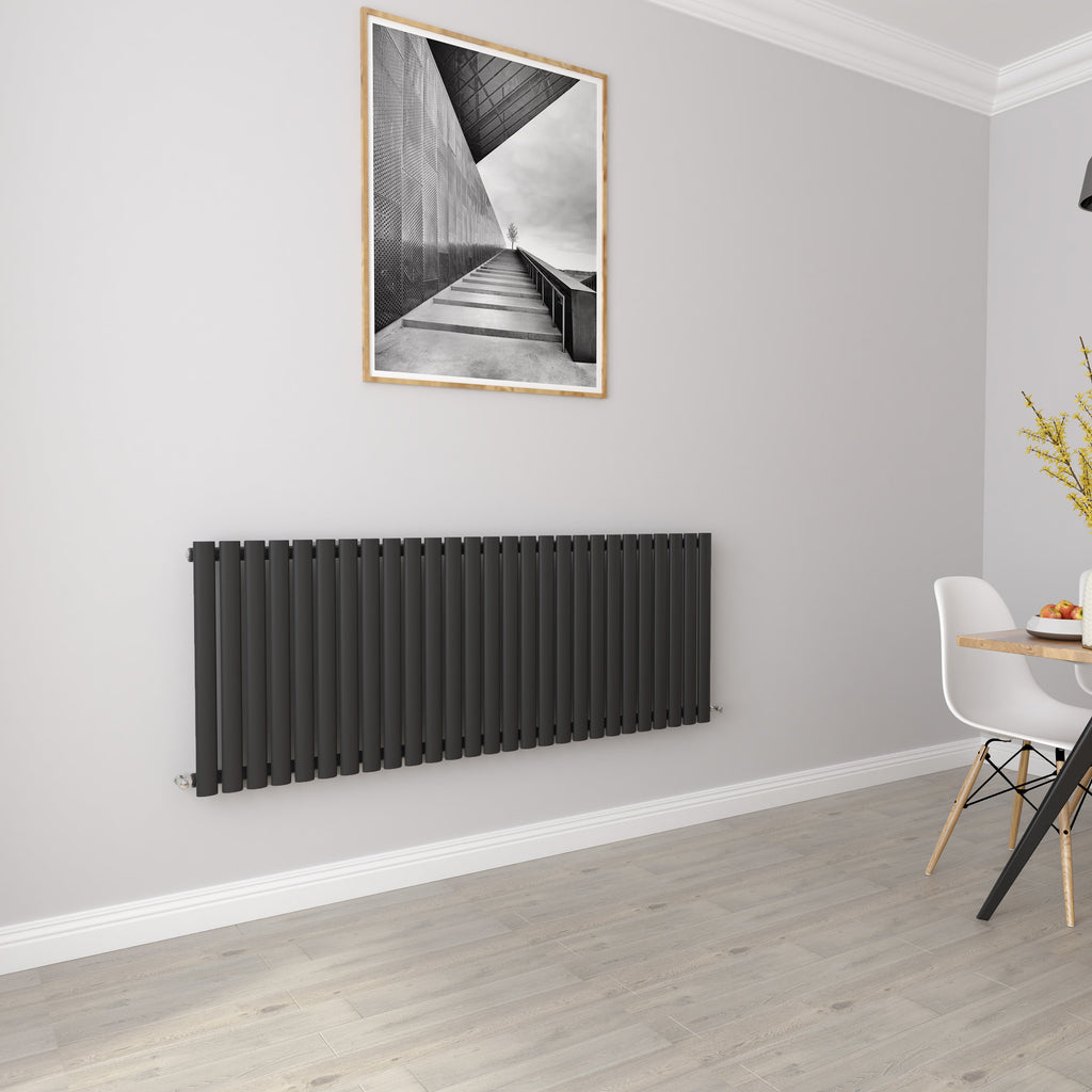 Aver-Growth- Designer Horizontal 600x1593mm Single Black Oval Column Radiator