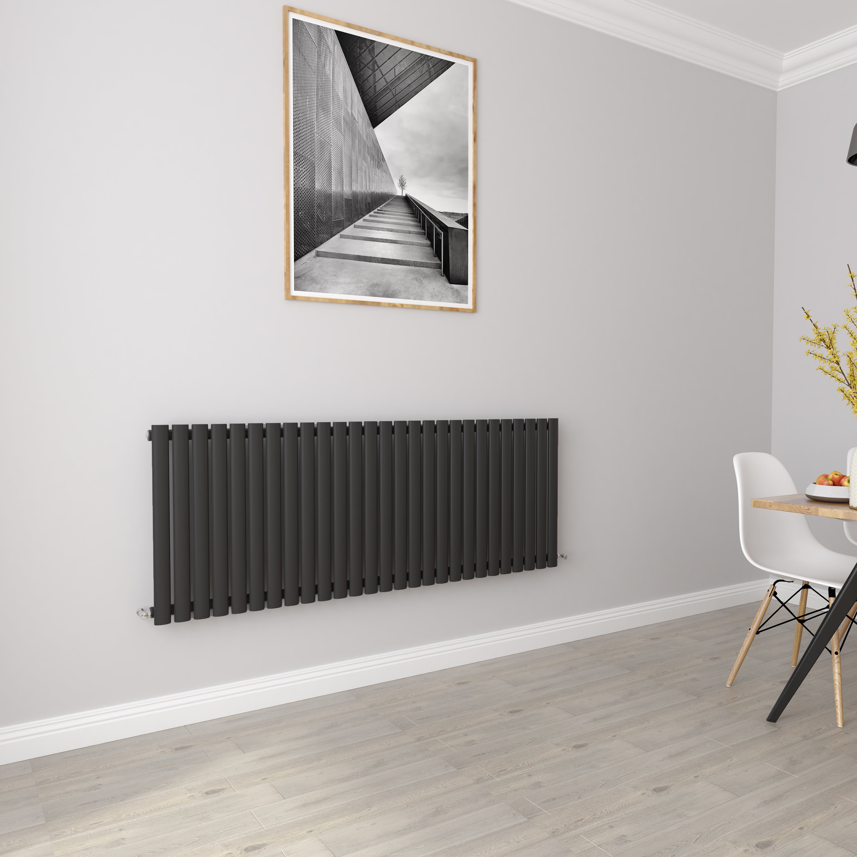 Aver-Growth- Designer Horizontal 600x1593mm Single Black Oval Column Radiator