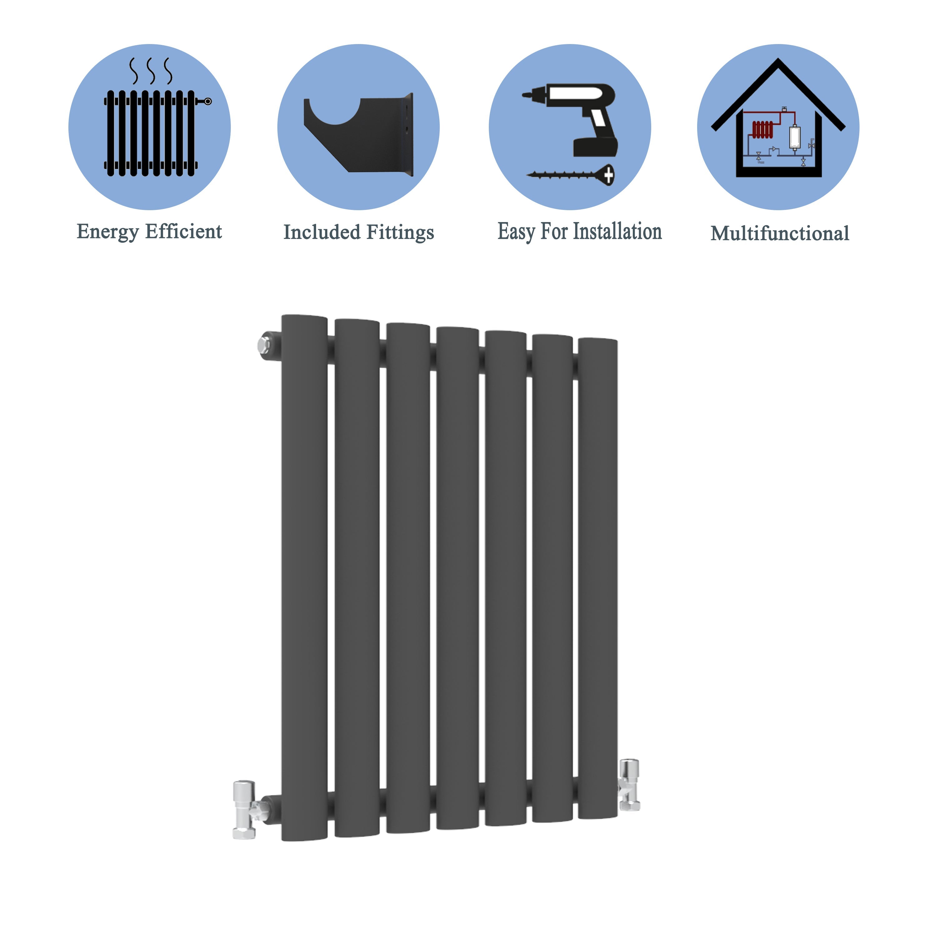 Aver-Growth- Designer Horizontal 600x413mm Single Anthracite Oval Column Radiator