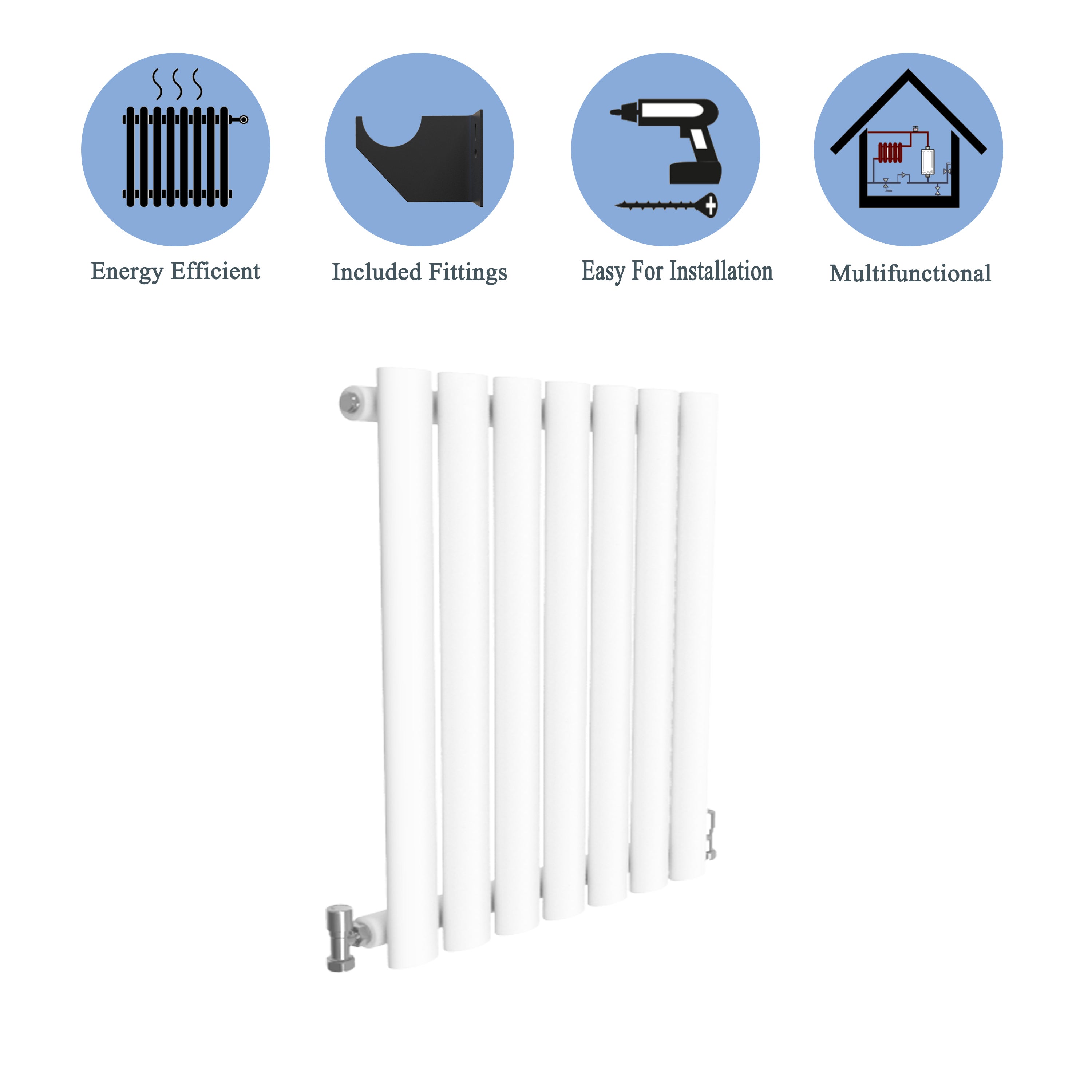 Aver-Growth- Designer Horizontal 600x413mm Single White Oval Column Radiator