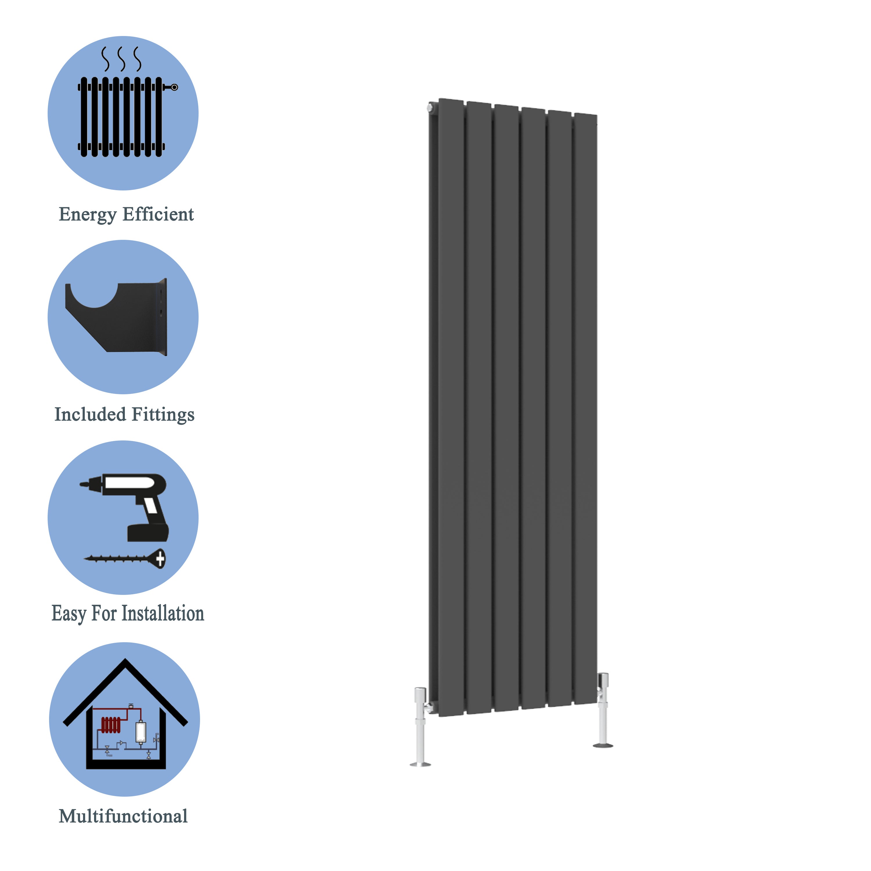Modern Vertical Double Anthracite Flat Panel Radiator