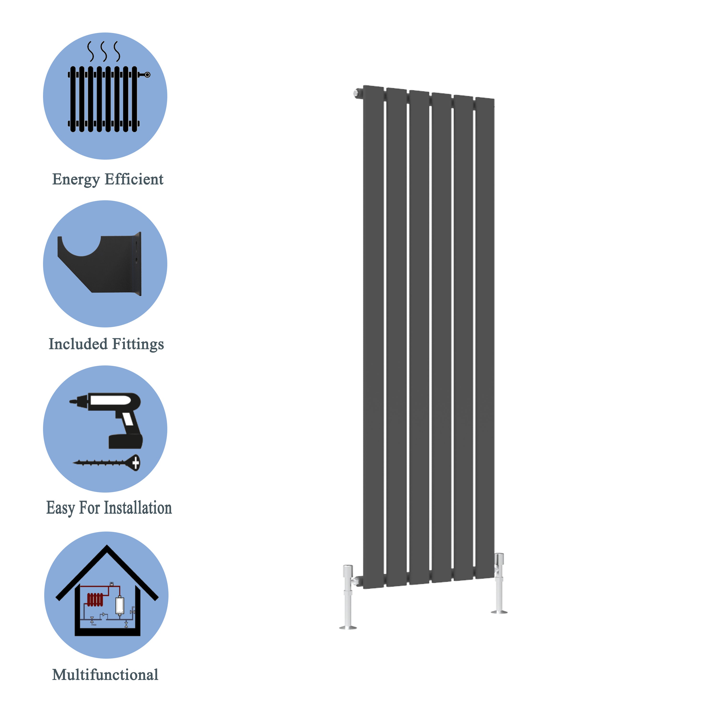 Modern Vertical Single Anthracite Flat Panel Radiator