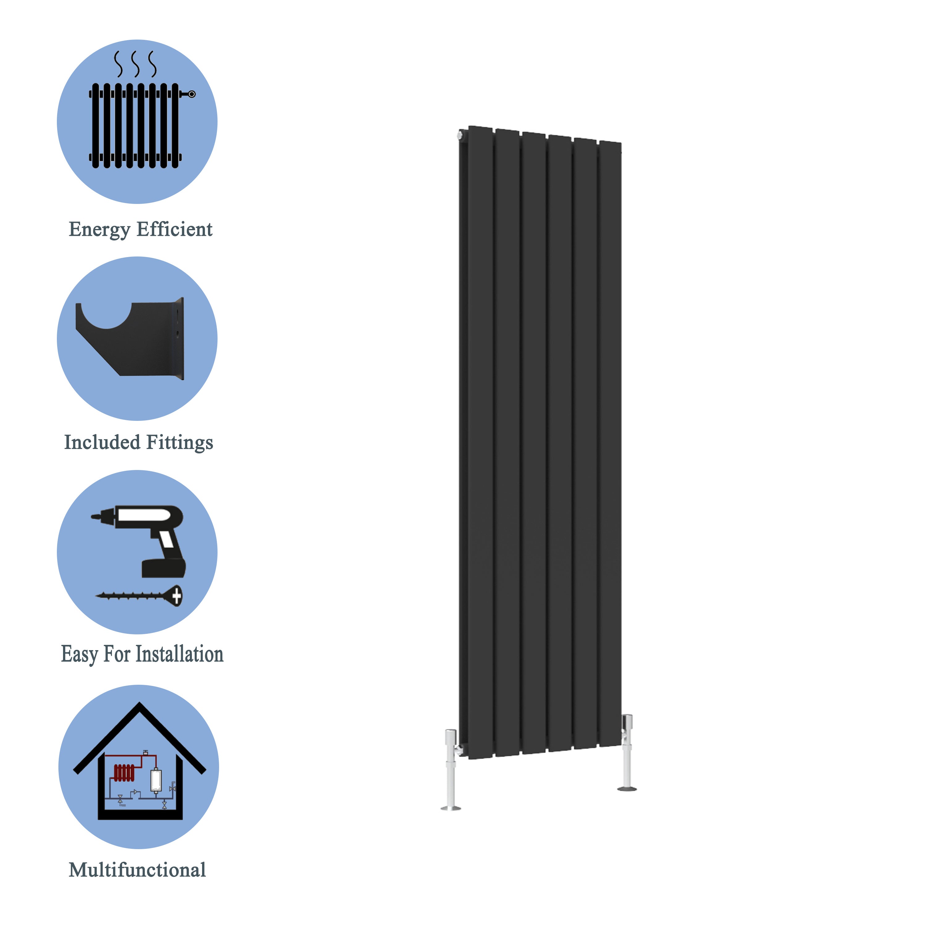 Aver-Growth- Designer Vertical 1600x408mm Double Black Flat Panel Radiator