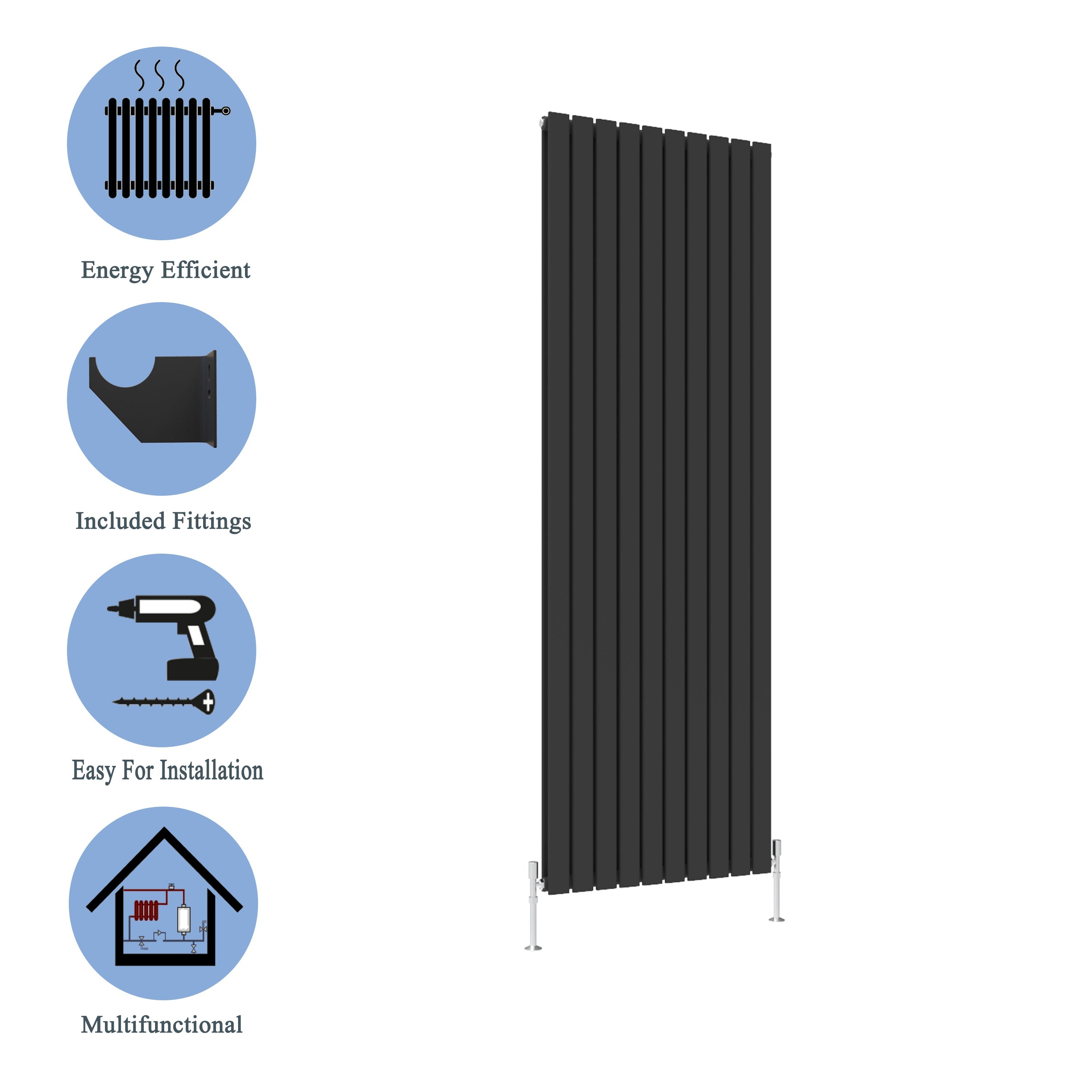 Aver-Growth- Designer Vertical 1800x680mm Double Black Flat Panel Radiator