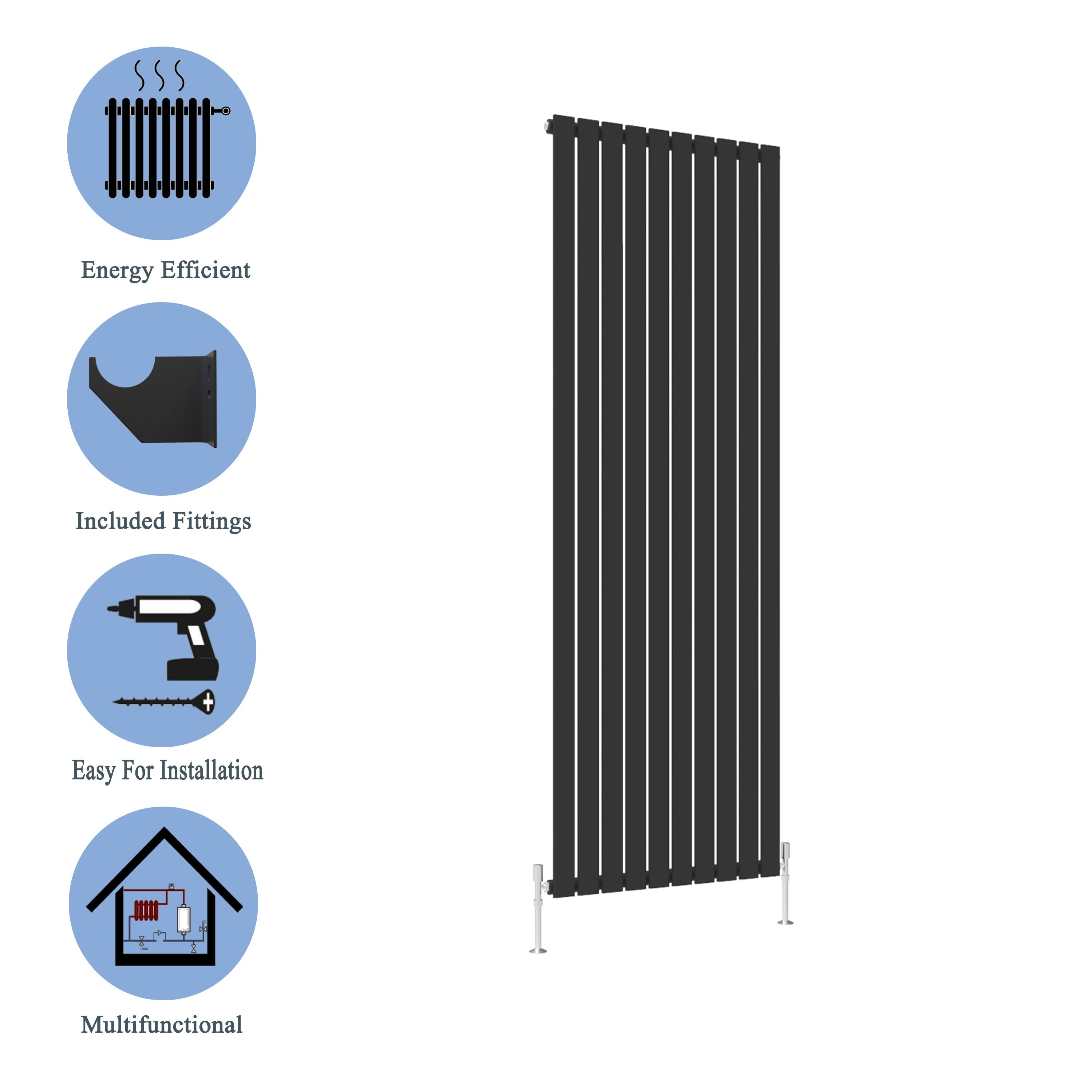 Aver-Growth- Modern Vertical 1800x680mm Single Black Flat Panel Radiator