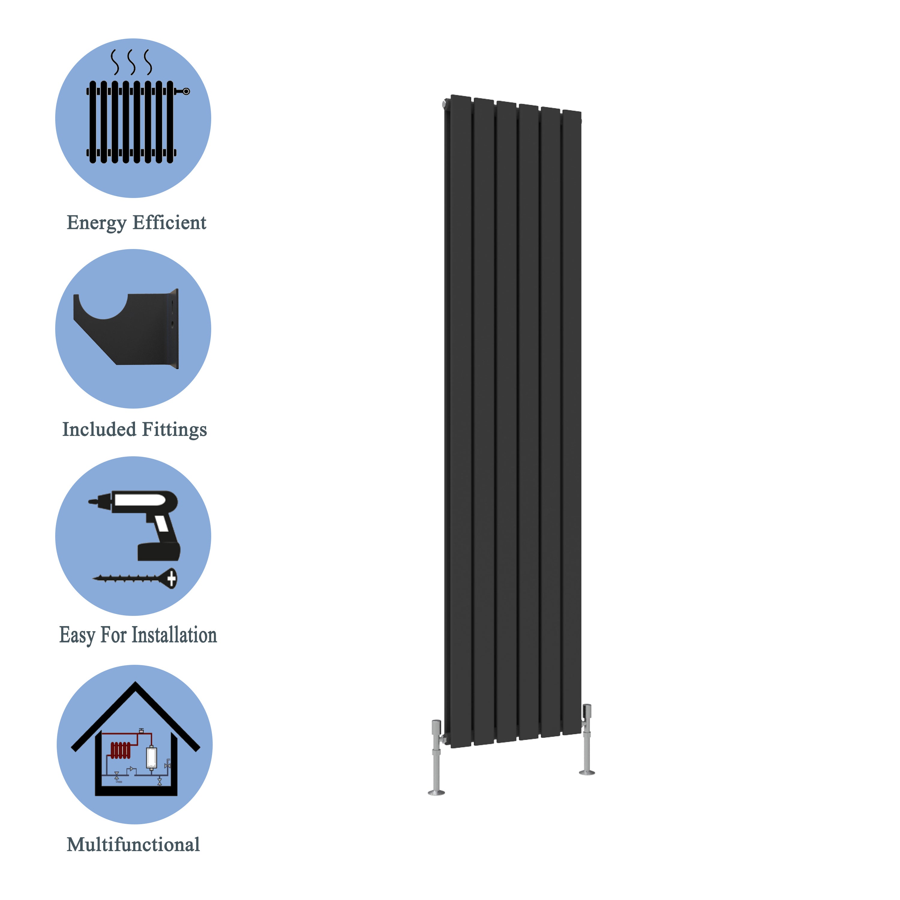 Aver-Growth- Designer Vertical 1800x408mm Double Black Flat Panel Radiator