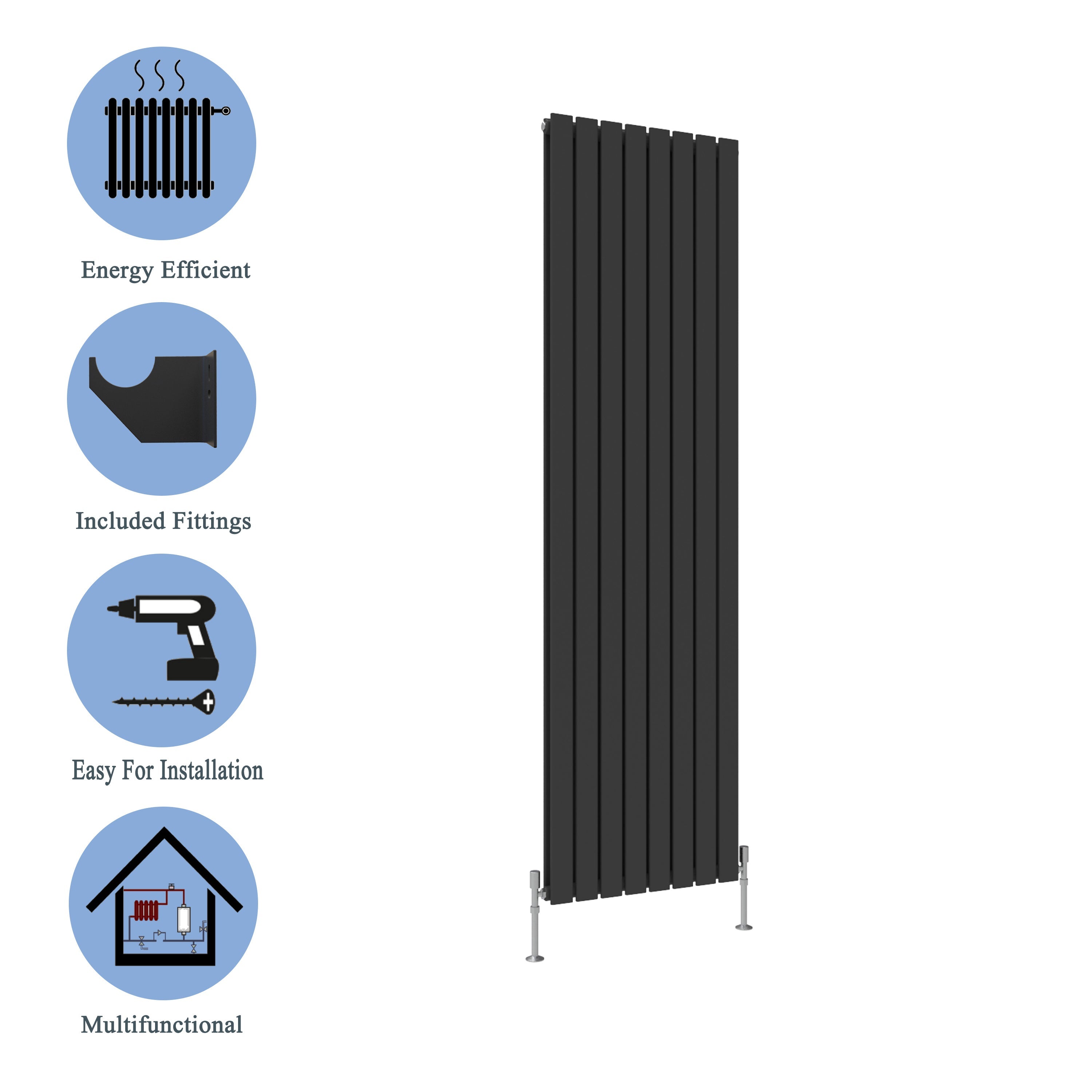 Aver-Growth- Designer Vertical 1800x544mm Double Black Flat Panel Radiator