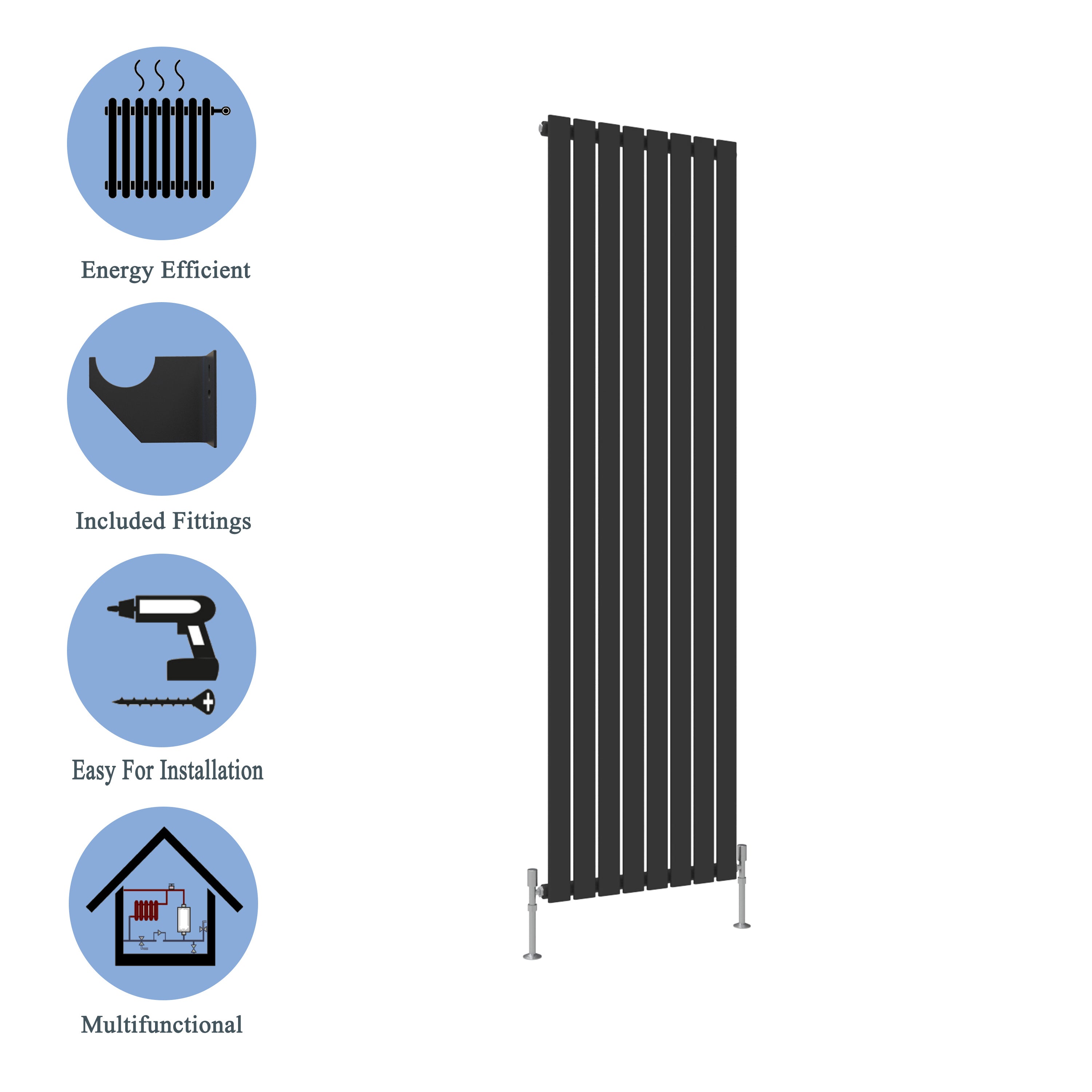Aver-Growth- Modern Vertical 1800x544mm Single Black Flat Panel Radiator