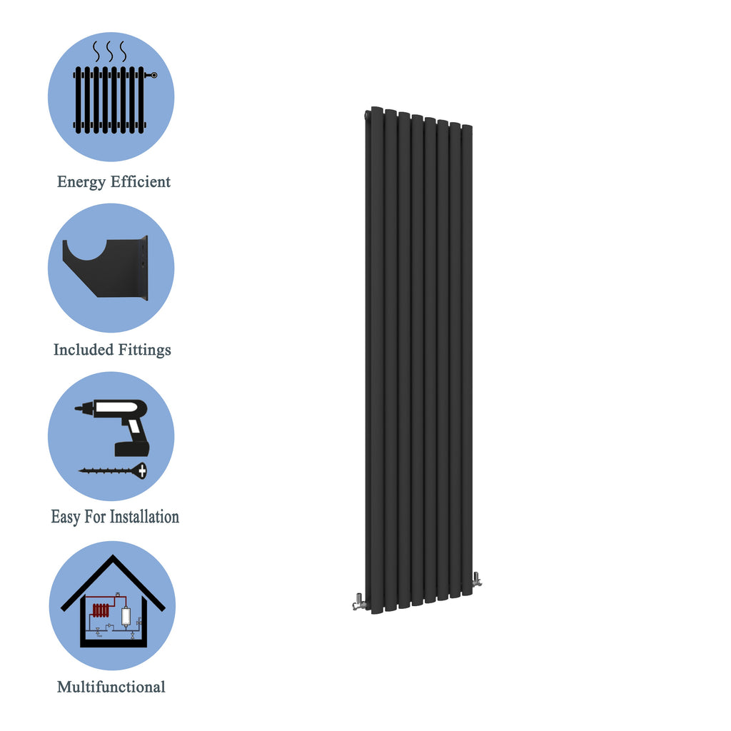 Aver-Growth- Designer Vertical 1600x472mm Double Black Oval Column Radiator