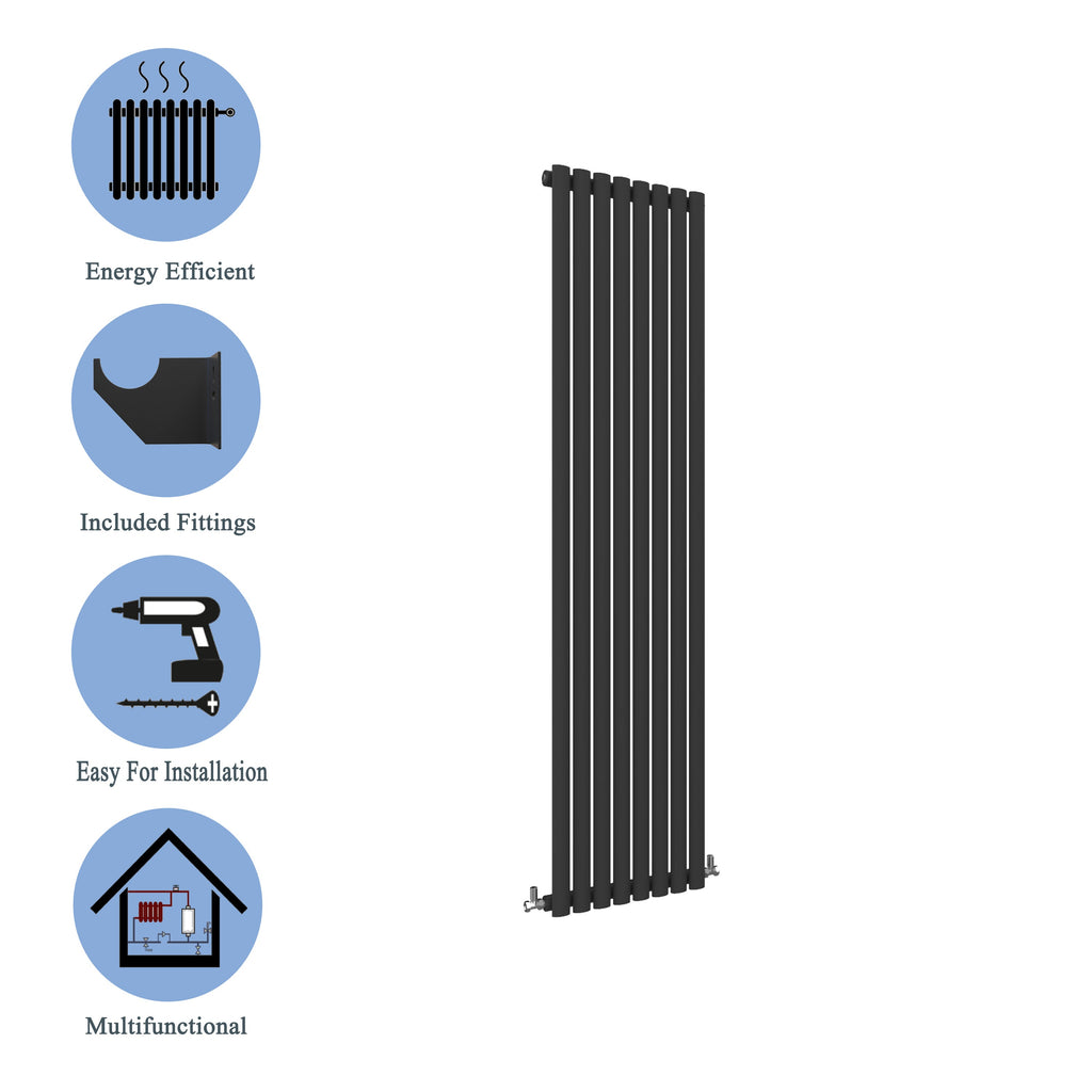 Aver-Growth- Designer Vertical 1600x472mm Single Black Oval Column Radiator