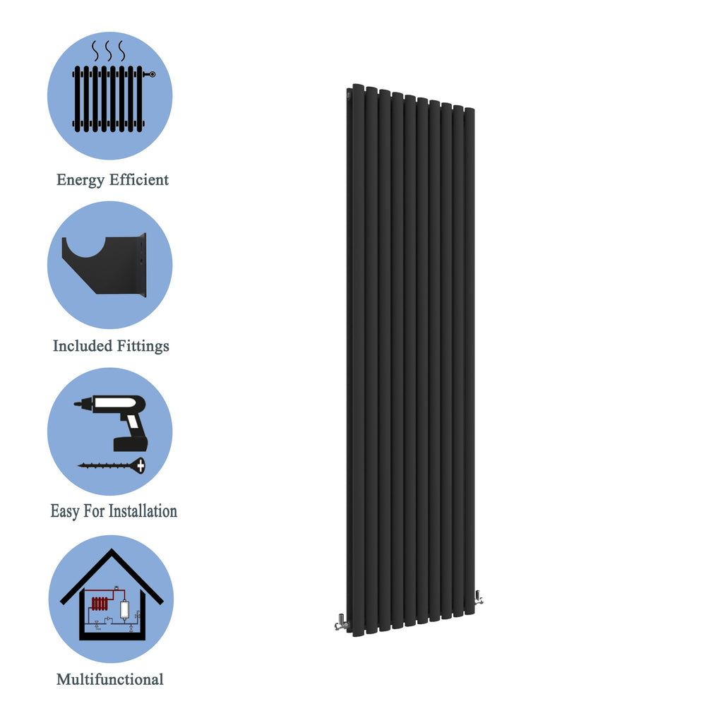 Aver-Growth- Designer Vertical 1800x590mm Double Black Oval Column Radiator