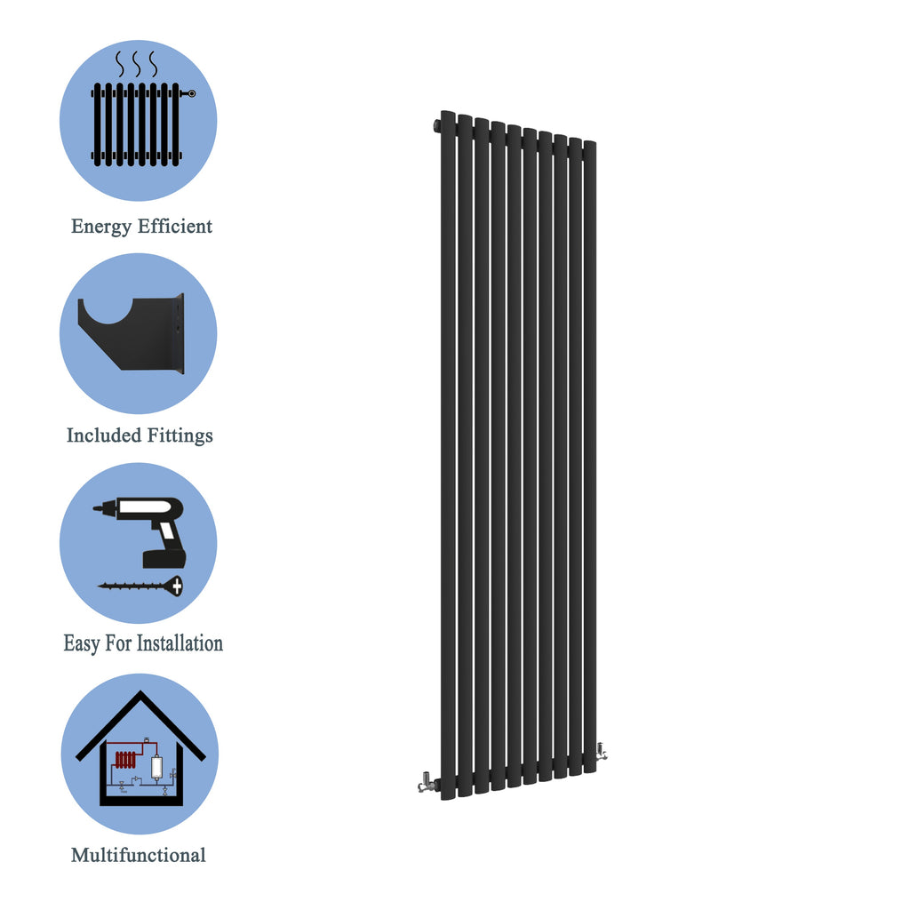 Aver-Growth- Designer Vertical 1800x590mm Single Black Oval Column Radiator